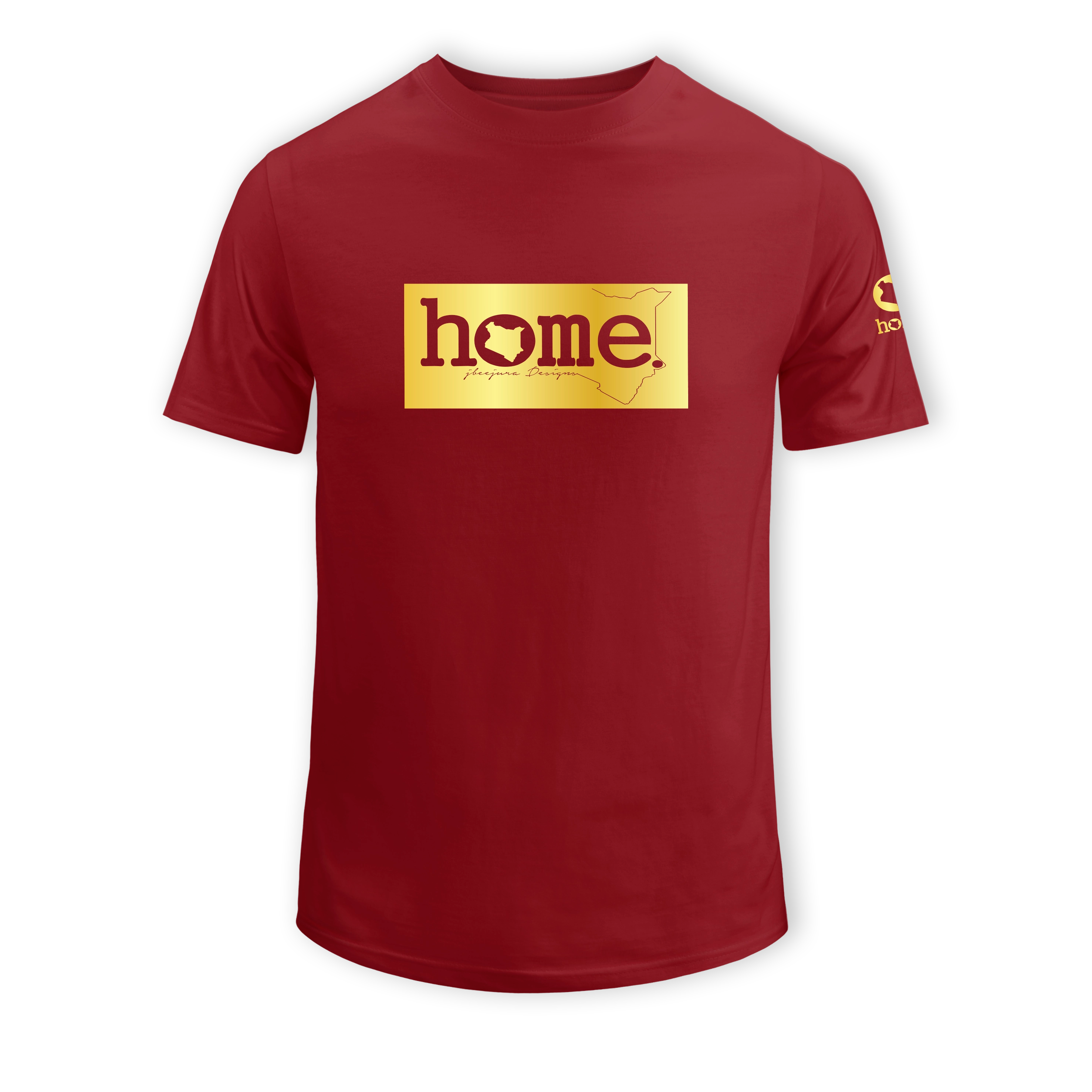 home_254 SHORT-SLEEVED MAROON RED T-SHIRT WITH A GOLD CLASSIC PRINT – COTTON PLUS FABRIC