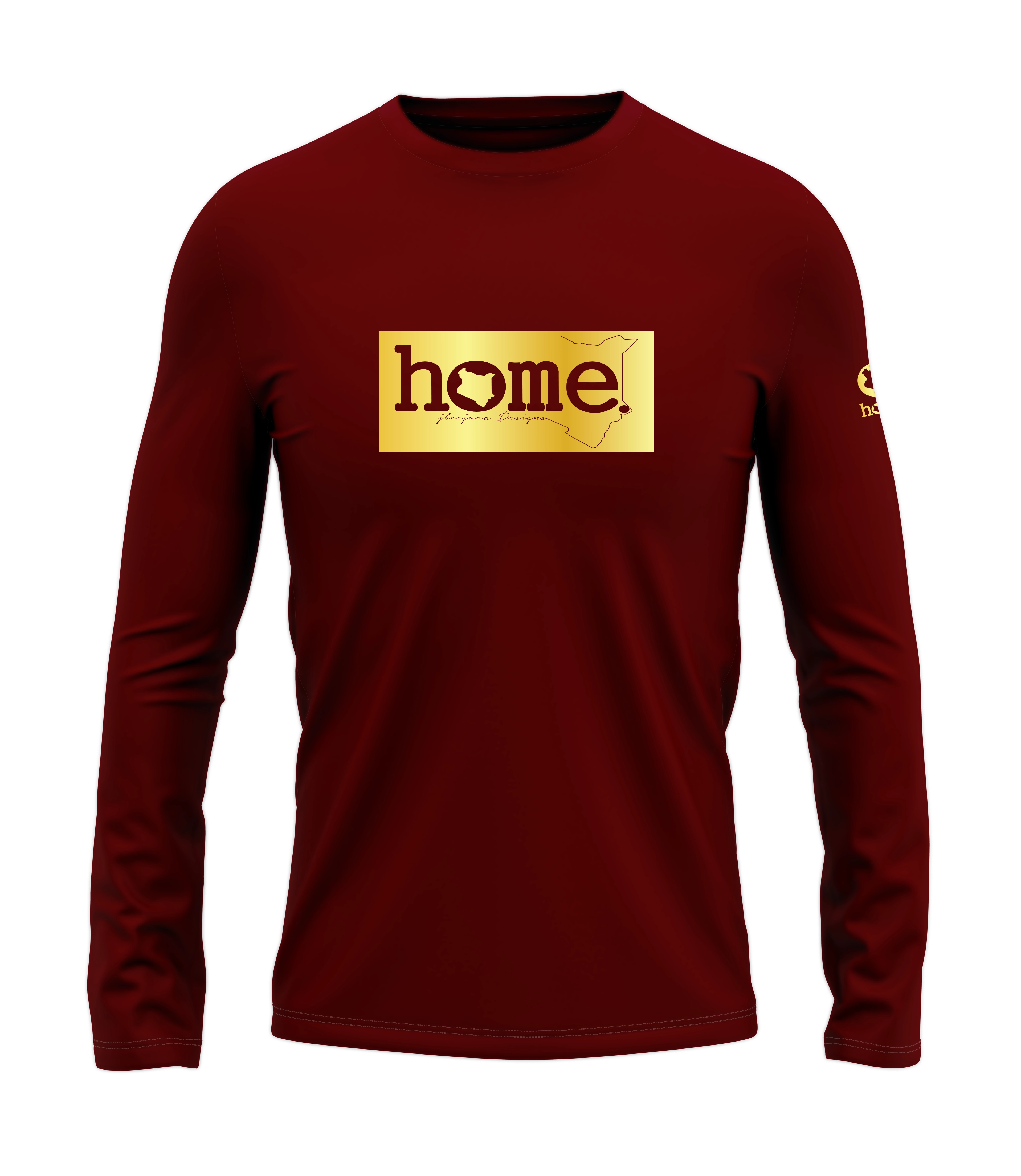 home_254 LONG-SLEEVED MAROON RED T-SHIRT WITH A GOLD CLASSIC PRINT – COTTON PLUS FABRIC