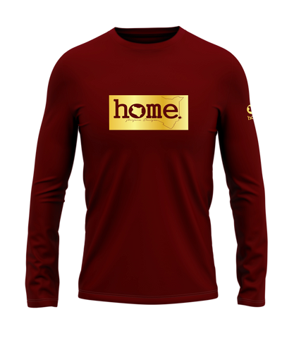 home_254 LONG-SLEEVED MAROON RED T-SHIRT WITH A GOLD CLASSIC PRINT – COTTON PLUS FABRIC
