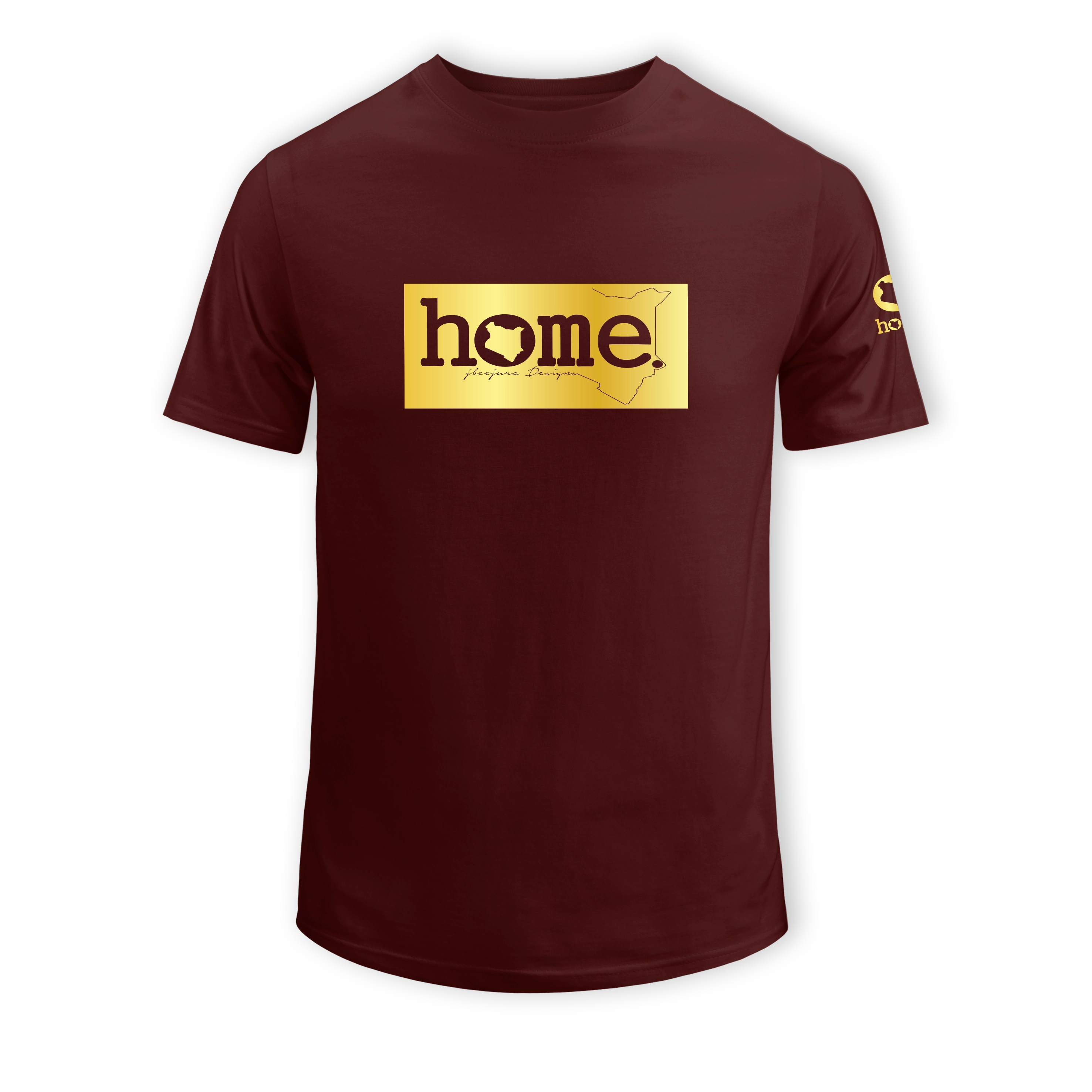 home_254 SHORT-SLEEVED MAROON T-SHIRT WITH A GOLD CLASSIC PRINT – COTTON PLUS FABRIC