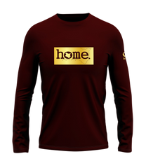 home_254 LONG-SLEEVED MAROON T-SHIRT WITH A GOLD CLASSIC PRINT – COTTON PLUS FABRIC