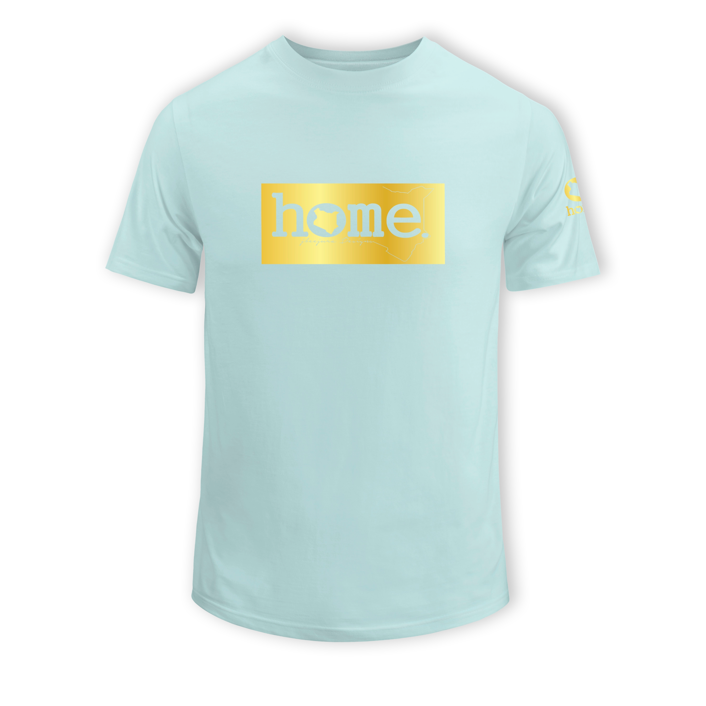 home_254 SHORT-SLEEVED MISTY BLUE T-SHIRT WITH A GOLD CLASSIC PRINT – COTTON PLUS FABRIC