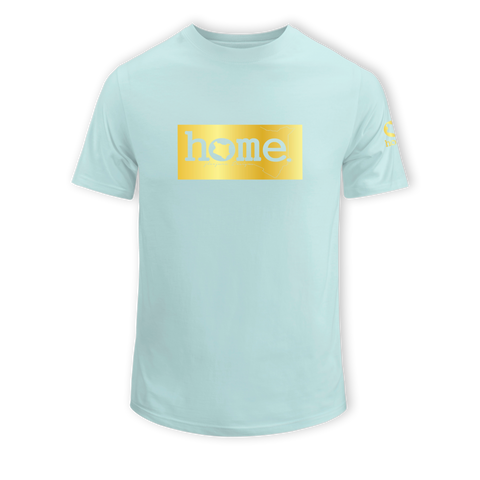home_254 KIDS SHORT-SLEEVED MISTY BLUE T-SHIRT WITH A GOLD CLASSIC PRINT – COTTON PLUS FABRIC