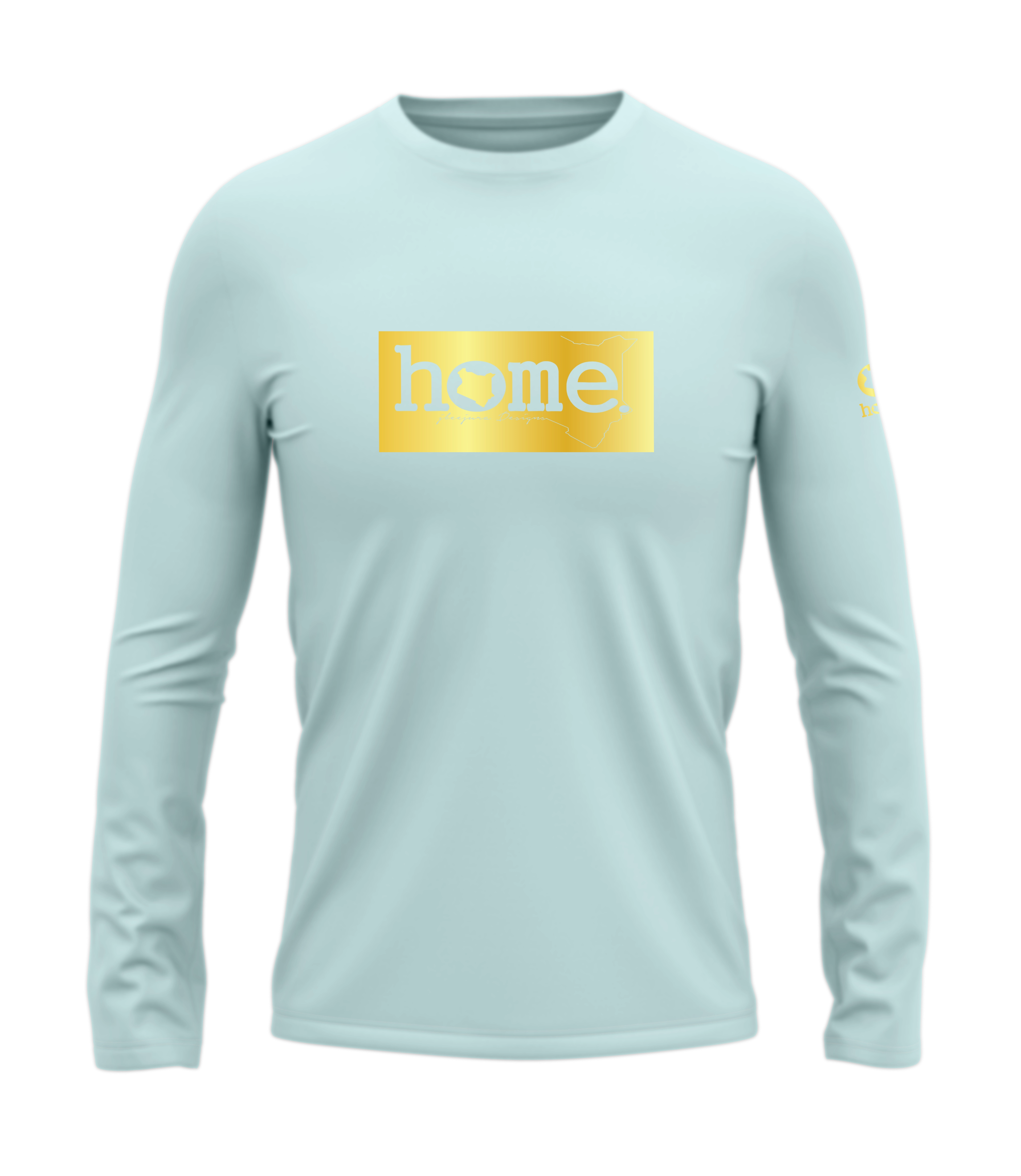 home_254 LONG-SLEEVED MISTY BLUE T-SHIRT WITH A GOLD CLASSIC PRINT – COTTON PLUS FABRIC