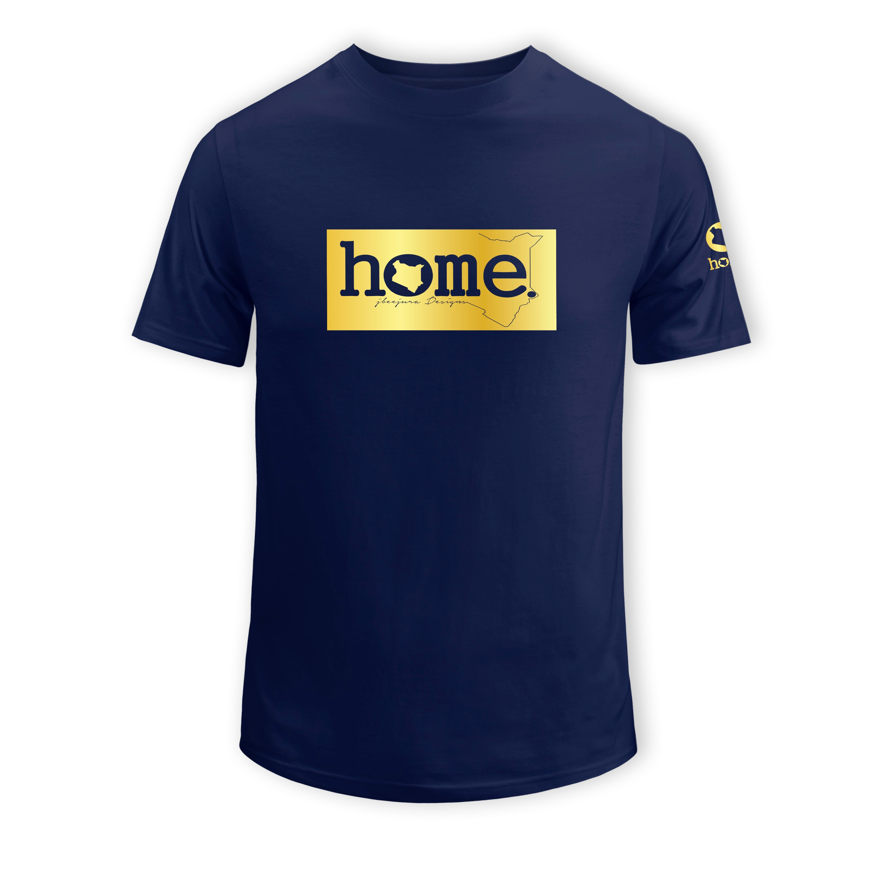 home_254 SHORT-SLEEVED NAVY BLUE T-SHIRT WITH A GOLD CLASSIC PRINT – COTTON PLUS FABRIC