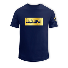 home_254 SHORT-SLEEVED NAVY BLUE T-SHIRT WITH A GOLD CLASSIC PRINT – COTTON PLUS FABRIC