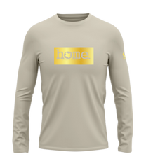 home_254 LONG-SLEEVED NUDE T-SHIRT WITH A GOLD CLASSIC PRINT – COTTON PLUS FABRIC