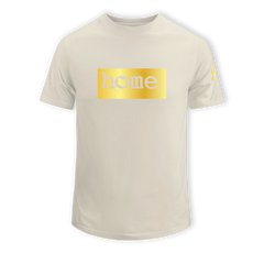 home_254 KIDS SHORT-SLEEVED NUDE T-SHIRT WITH A GOLD CLASSIC PRINT – COTTON PLUS FABRIC