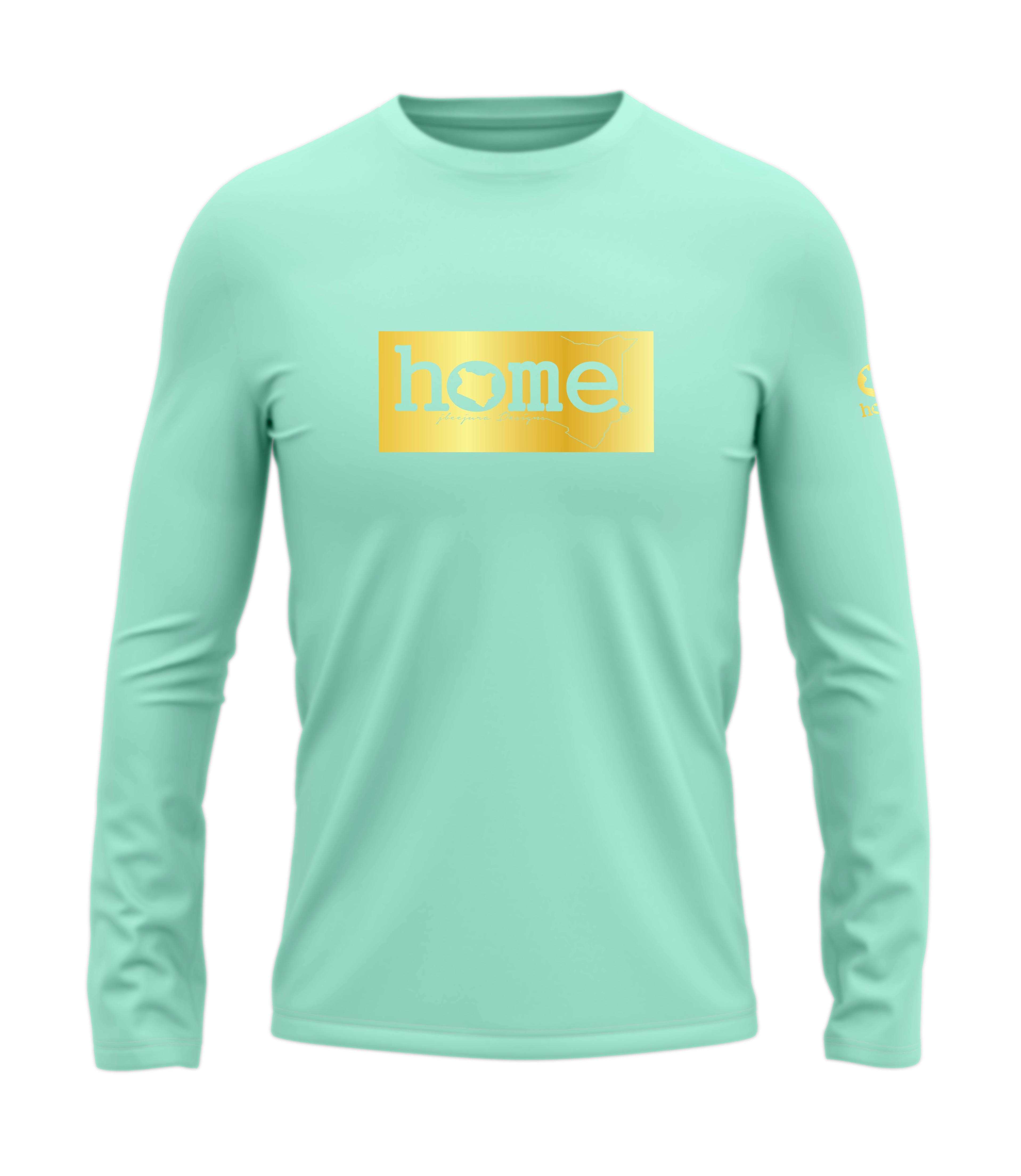 home_254 LONG-SLEEVED TURQUOISE GREEN T-SHIRT WITH A GOLD CLASSIC PRINT – COTTON PLUS FABRIC