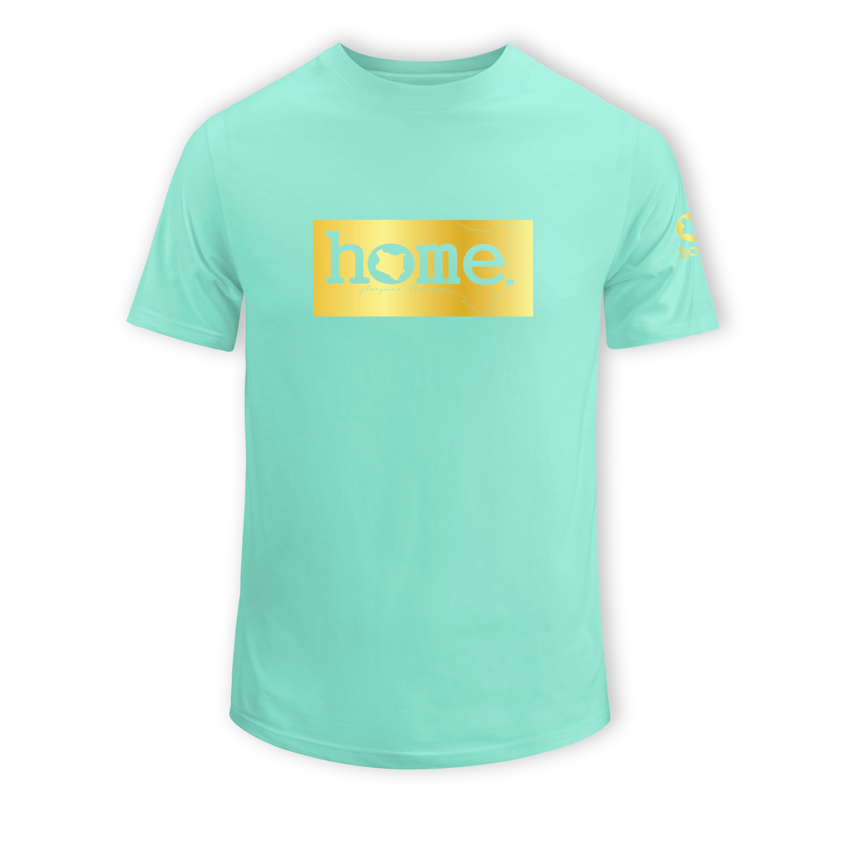 home_254 SHORT-SLEEVED TURQUOISE GREEN T-SHIRT WITH A GOLD CLASSIC PRINT – COTTON PLUS FABRIC