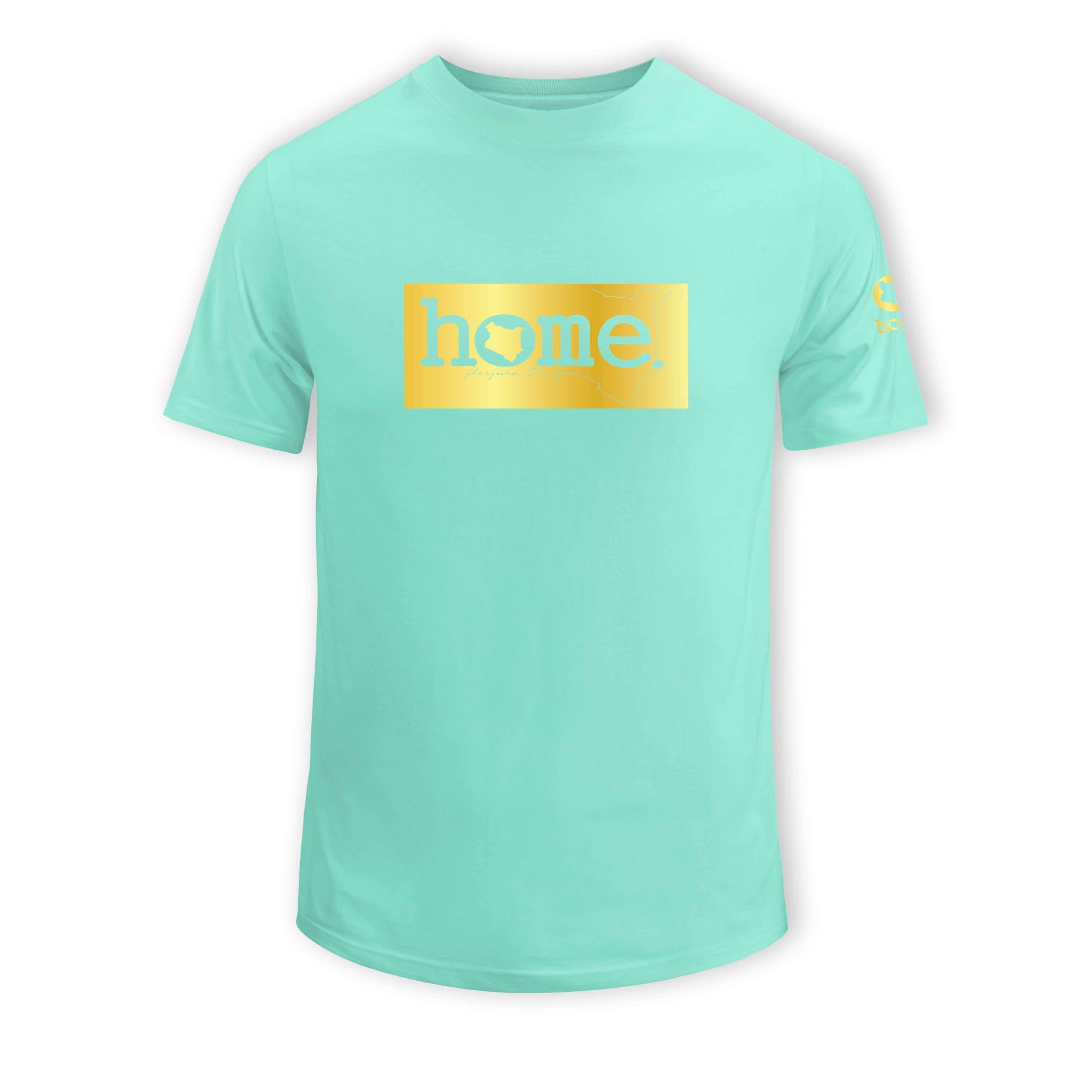 home_254 KIDS SHORT-SLEEVED TURQUOISE GREEN T-SHIRT WITH A GOLD CLASSIC PRINT – COTTON PLUS FABRIC