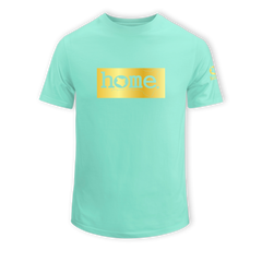 home_254 KIDS SHORT-SLEEVED TURQUOISE GREEN T-SHIRT WITH A GOLD CLASSIC PRINT – COTTON PLUS FABRIC