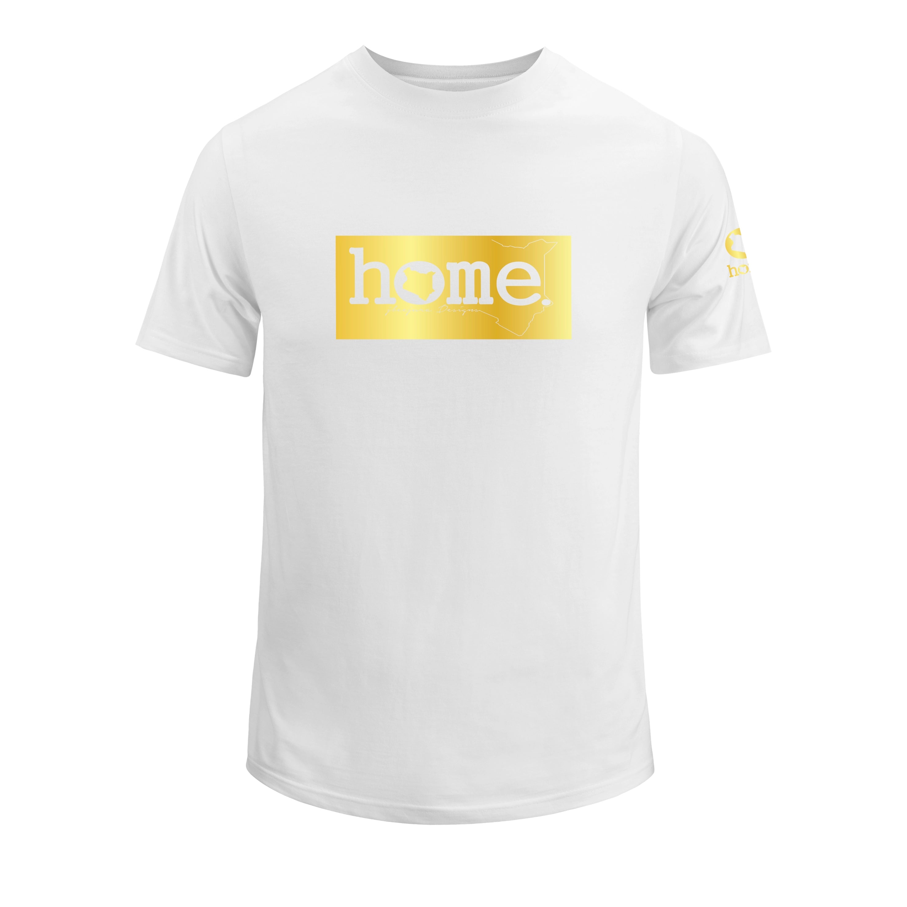 home_254 SHORT-SLEEVED WHITE T-SHIRT WITH A GOLD CLASSIC PRINT – COTTON PLUS FABRIC