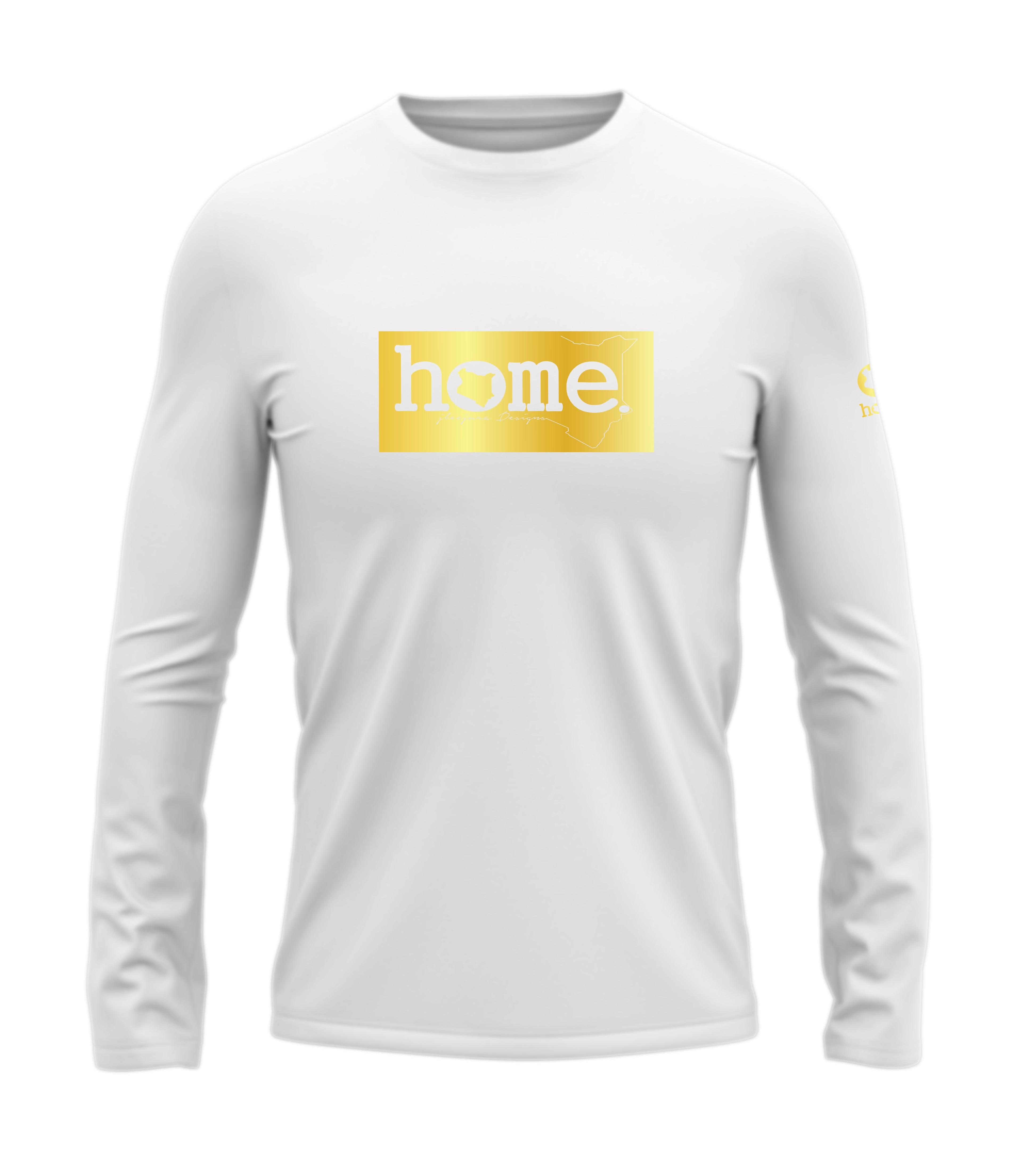 home_254 LONG-SLEEVED WHITE T-SHIRT WITH A GOLD CLASSIC PRINT – COTTON PLUS FABRIC
