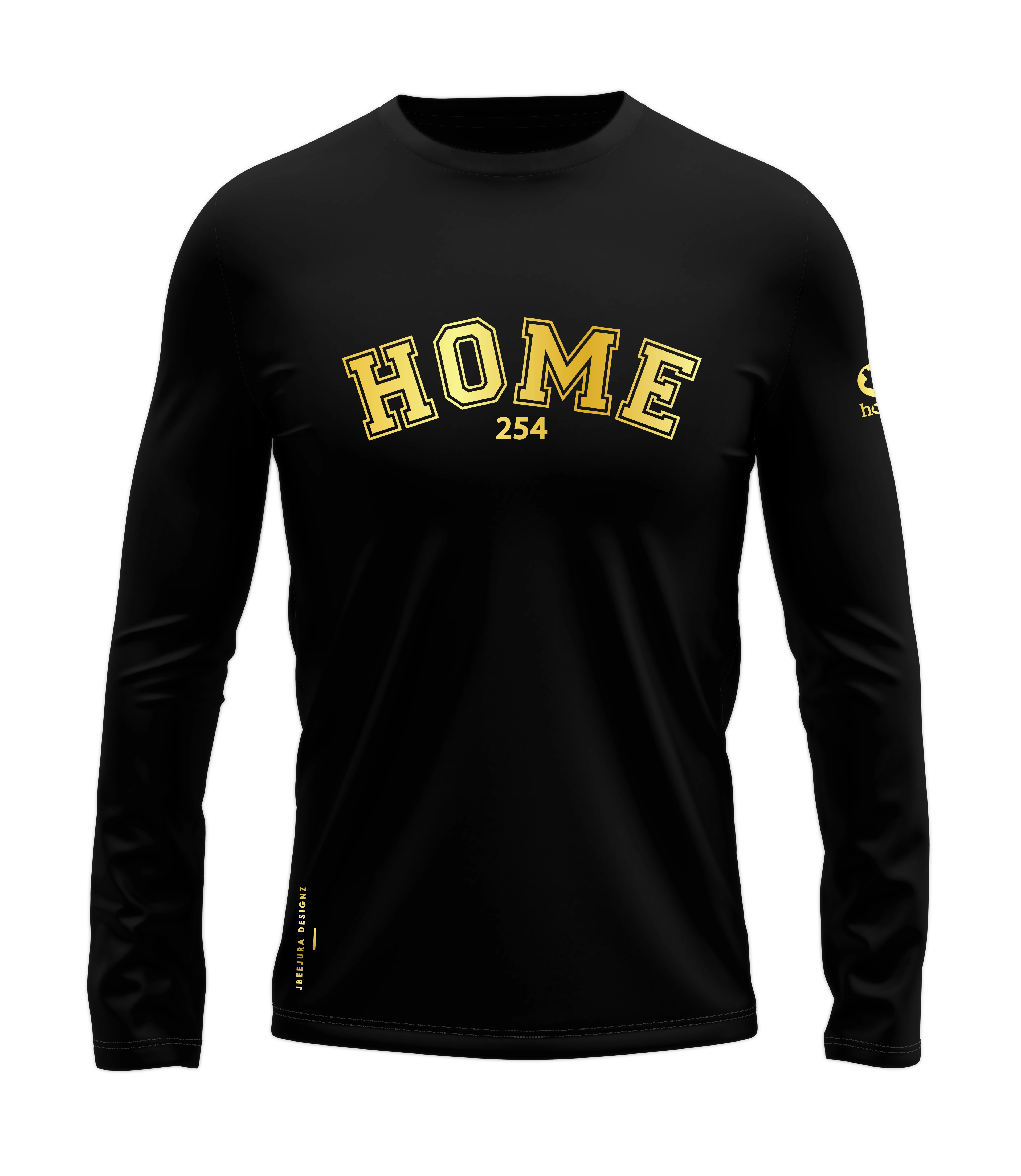 home_254 LONG-SLEEVED BLACK T-SHIRT WITH A GOLD COLLEGE PRINT – COTTON PLUS FABRIC