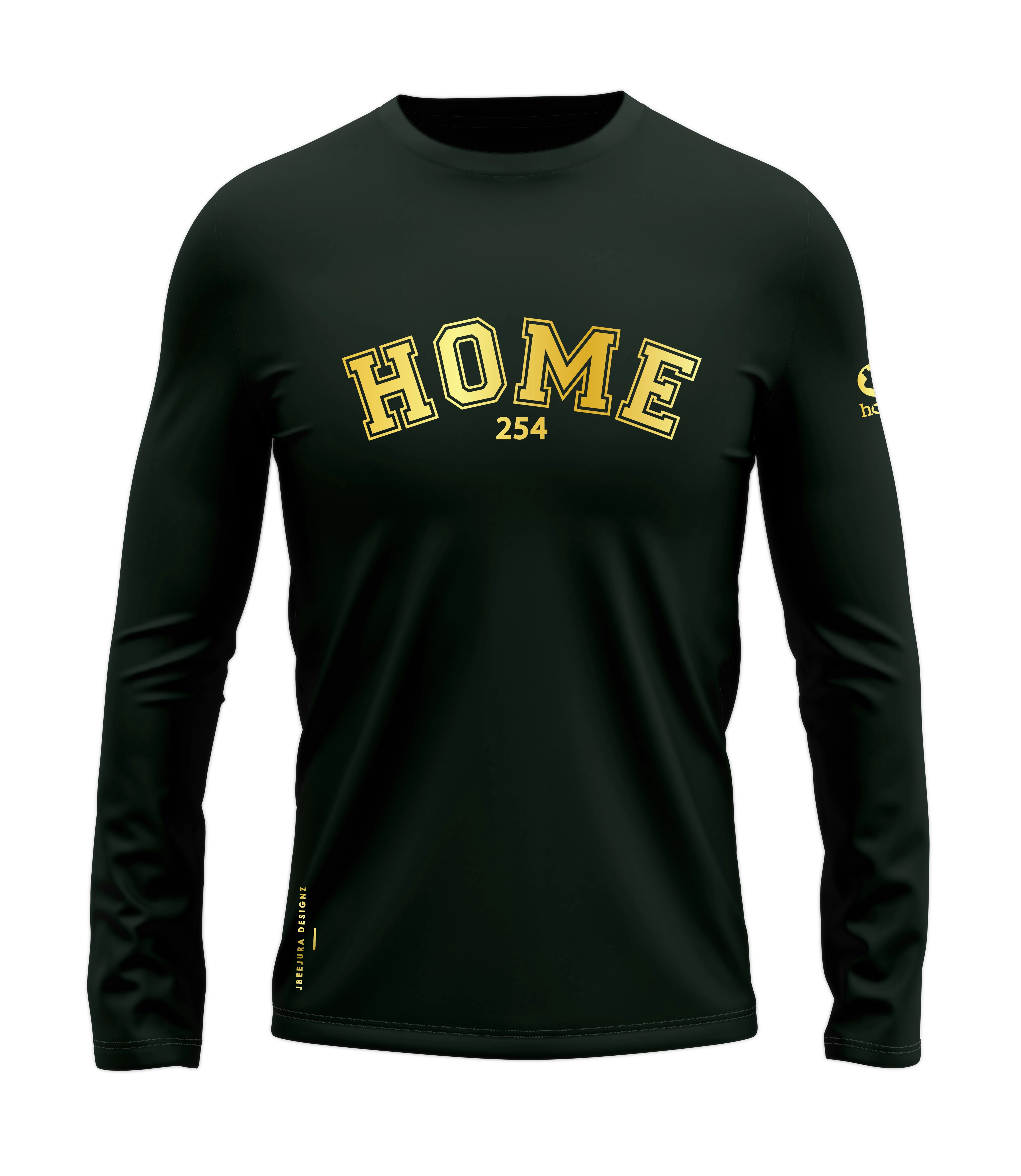 home_254 LONG-SLEEVED FOREST GREEN T-SHIRT WITH A GOLD COLLEGE PRINT – COTTON PLUS FABRIC