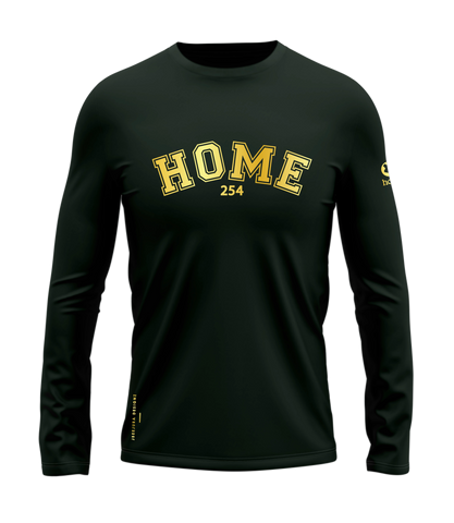 home_254 LONG-SLEEVED FOREST GREEN T-SHIRT WITH A GOLD COLLEGE PRINT – COTTON PLUS FABRIC