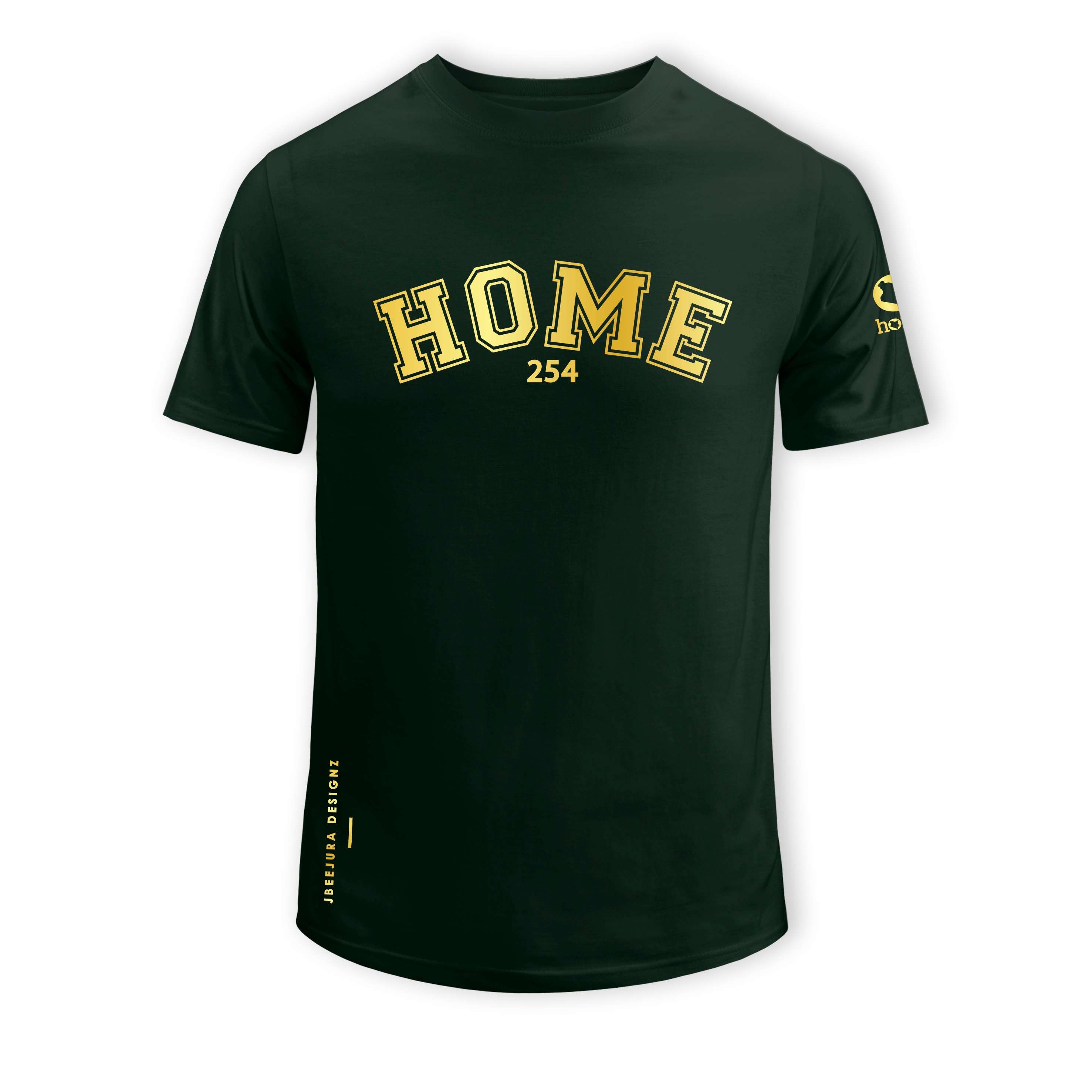 home_254 SHORT-SLEEVED FOREST GREEN T-SHIRT WITH A GOLD COLLEGE PRINT – COTTON PLUS FABRIC