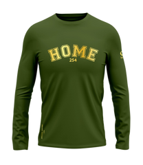 home_254 LONG-SLEEVED JUNGLE GREEN T-SHIRT WITH A GOLD COLLEGE PRINT – COTTON PLUS FABRIC