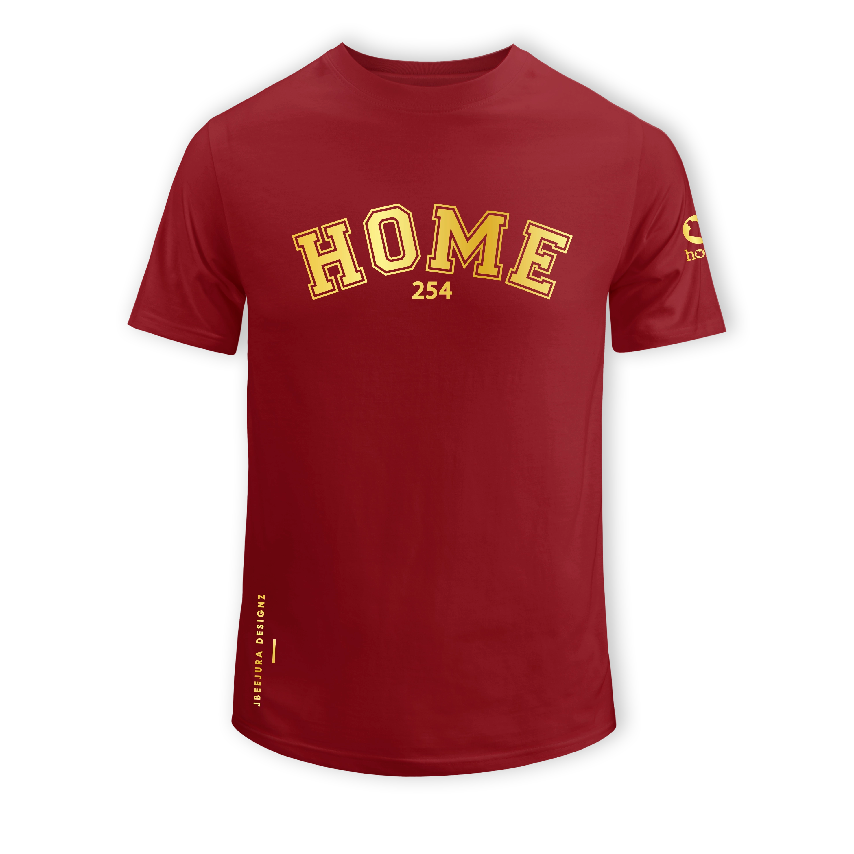 home_254 SHORT-SLEEVED MAROON RED T-SHIRT WITH A GOLD COLLEGE PRINT – COTTON PLUS FABRIC