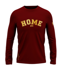 home_254 LONG-SLEEVED MAROON RED T-SHIRT WITH A GOLD COLLEGE PRINT – COTTON PLUS FABRIC