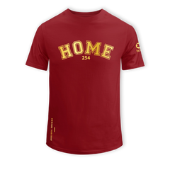 home_254 SHORT-SLEEVED MAROON RED T-SHIRT WITH A GOLD COLLEGE PRINT – COTTON PLUS FABRIC