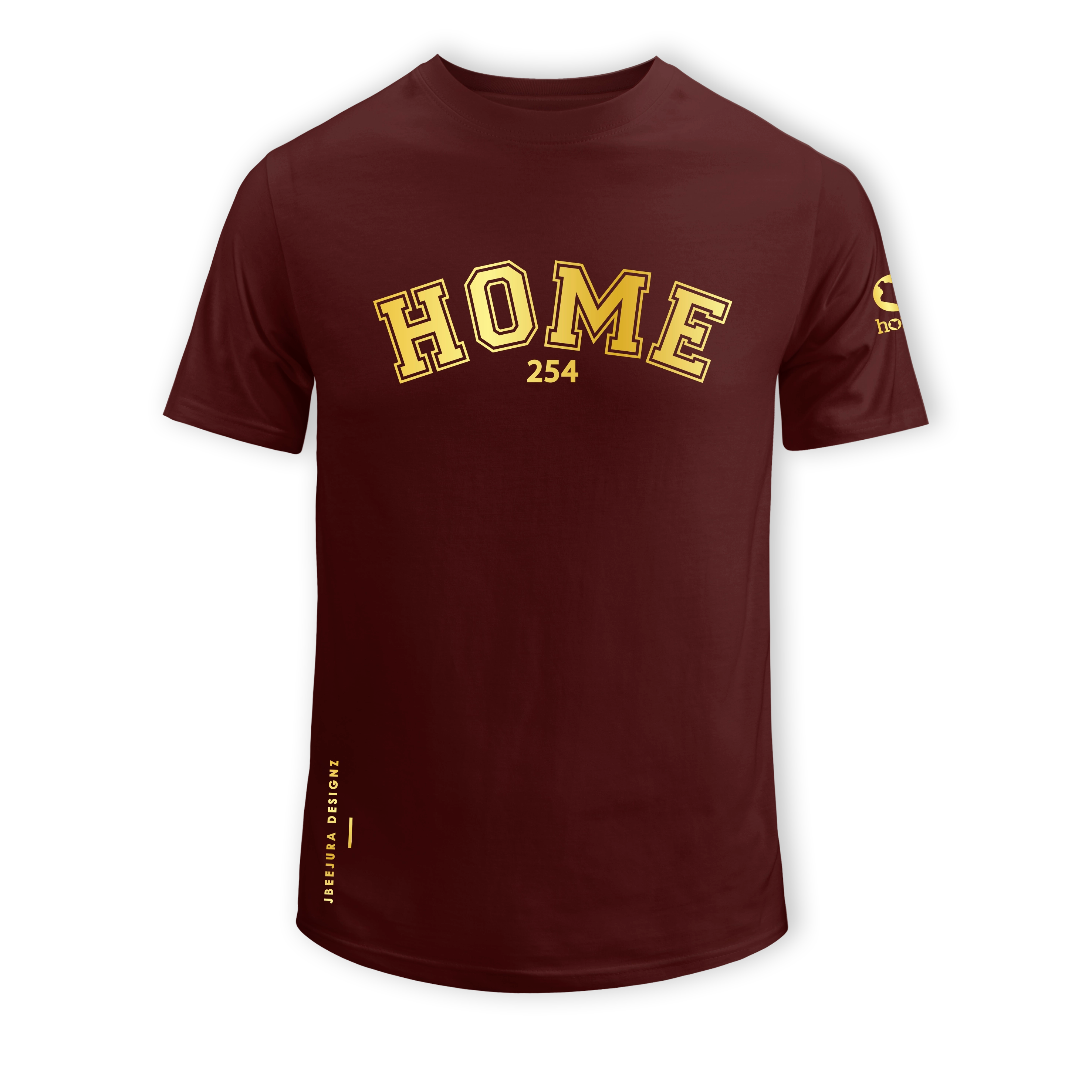 : home_254 SHORT-SLEEVED MAROON T-SHIRT WITH A GOLD COLLEGE PRINT – COTTON PLUS FABRIC