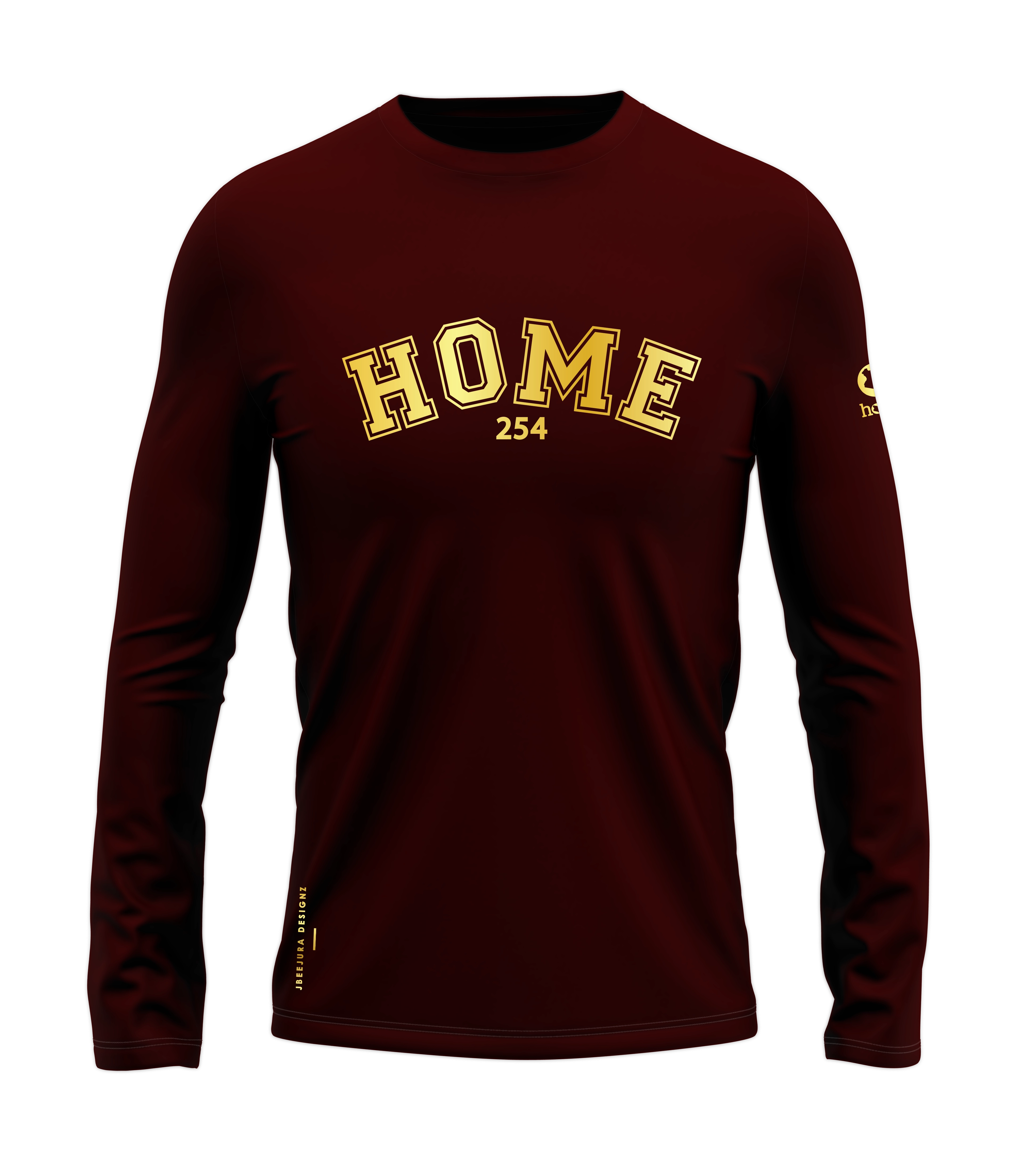 home_254 LONG-SLEEVED MAROON T-SHIRT WITH A GOLD COLLEGE PRINT – COTTON PLUS FABRIC