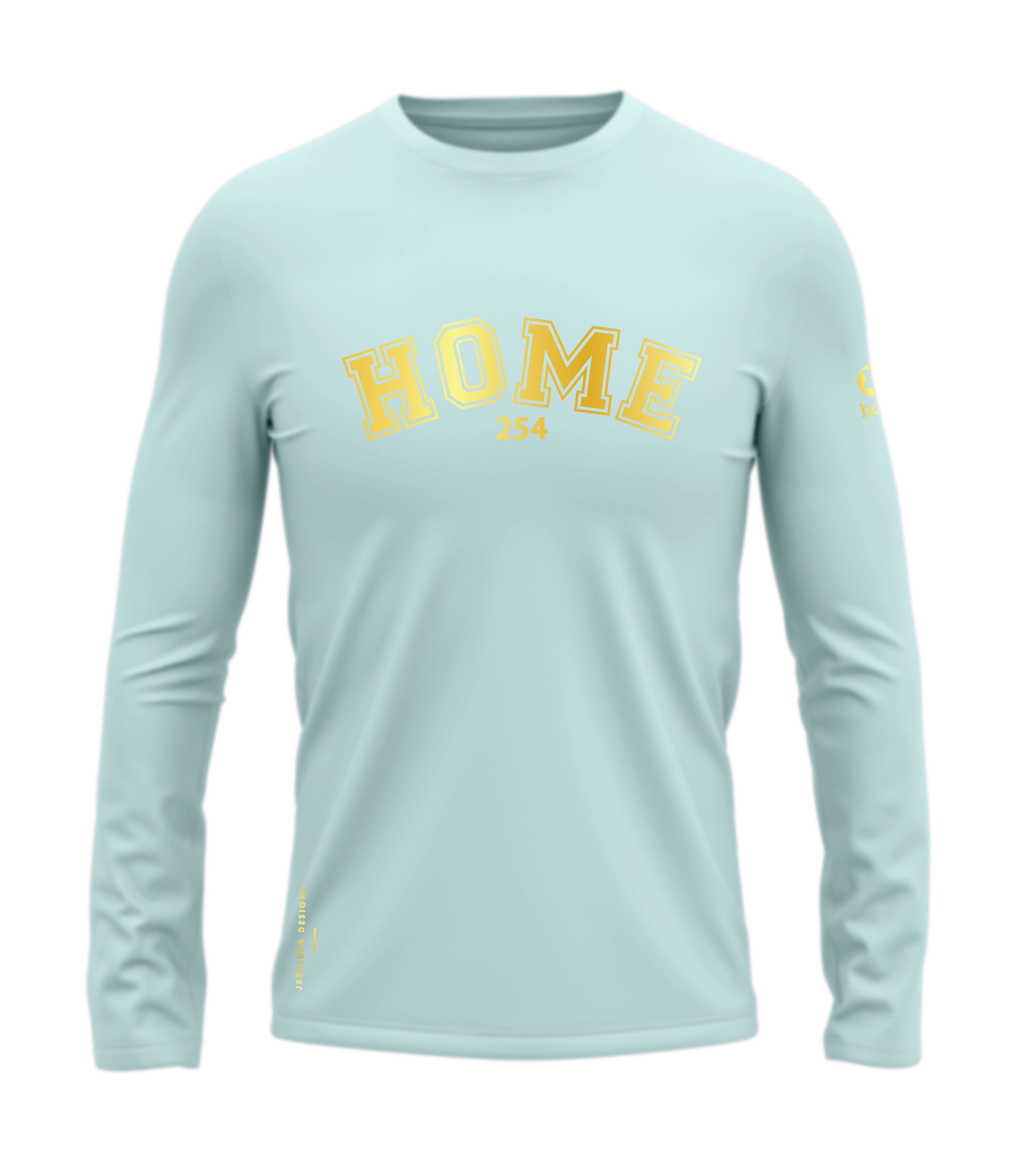home_254 LONG-SLEEVED MISTY BLUE T-SHIRT WITH A GOLD COLLEGE PRINT – COTTON PLUS FABRIC
