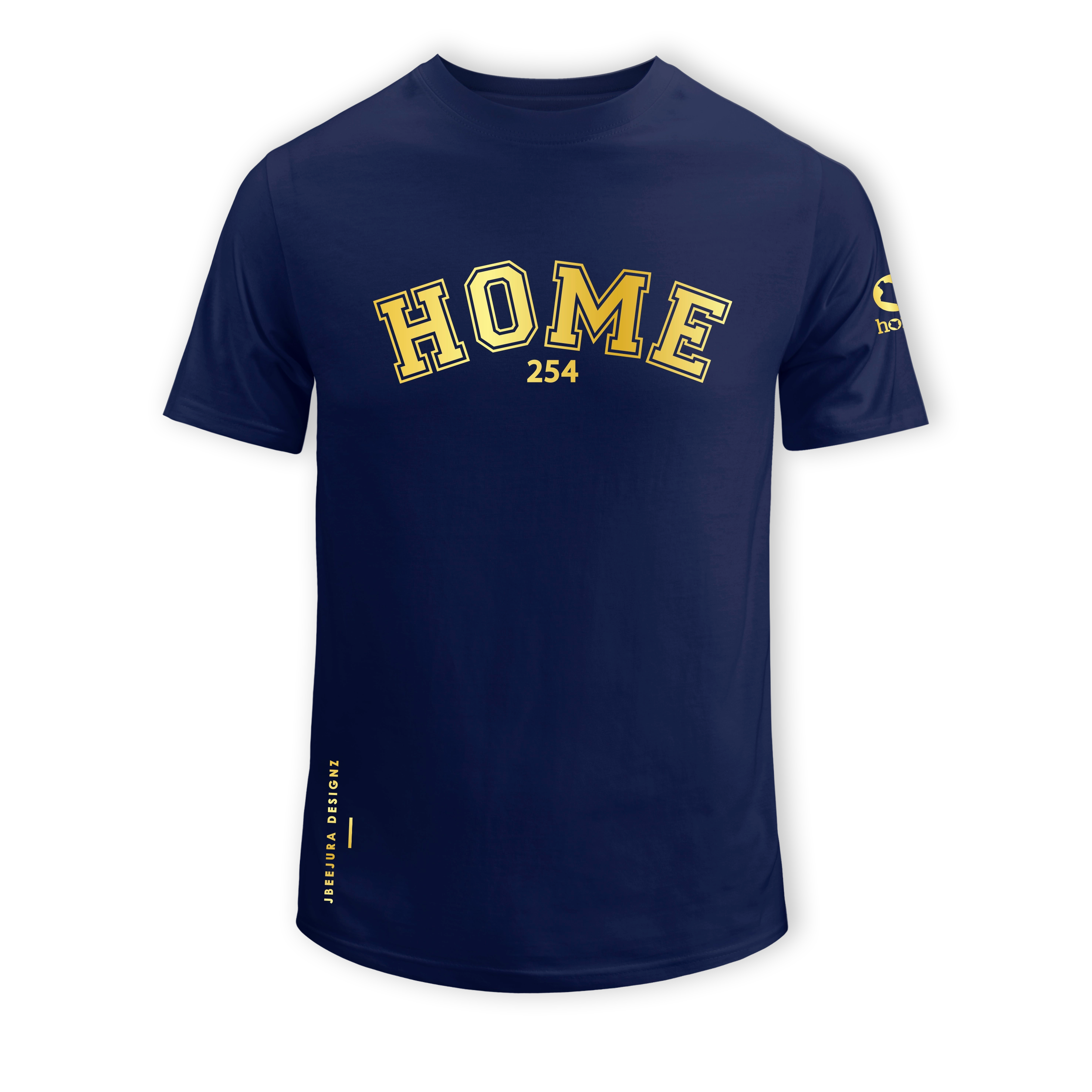 home_254 SHORT-SLEEVED NAVY BLUE T-SHIRT WITH A GOLD COLLEGE PRINT – COTTON PLUS FABRIC