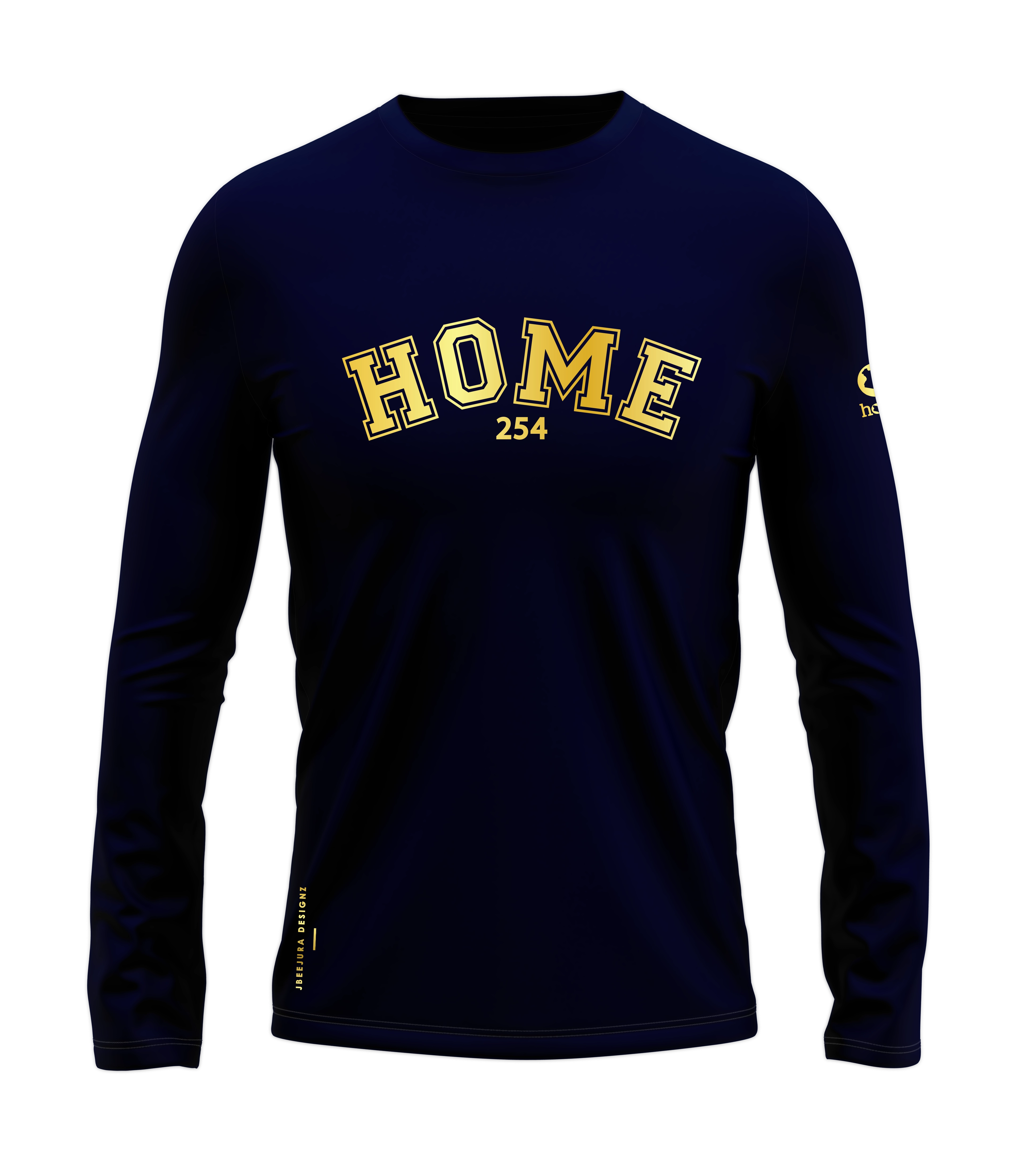 home_254 LONG-SLEEVED NAVY-BLUE T-SHIRT WITH A GOLD COLLEGE PRINT – COTTON PLUS FABRIC
