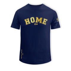 home_254 SHORT-SLEEVED NAVY BLUE T-SHIRT WITH A GOLD COLLEGE PRINT – COTTON PLUS FABRIC