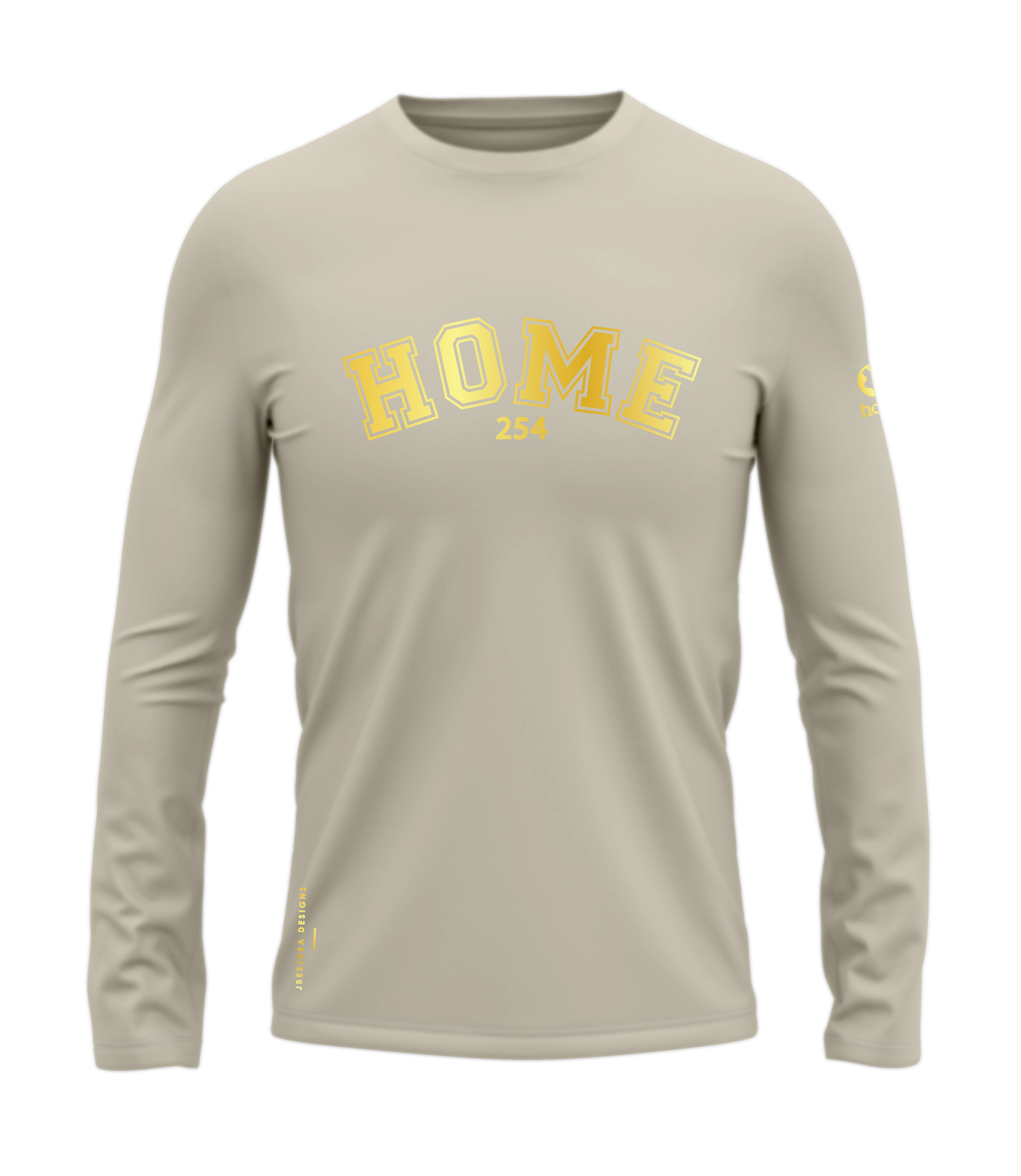 home_254 LONG-SLEEVED NUDE T-SHIRT WITH A GOLD COLLEGE PRINT – COTTON PLUS FABRIC