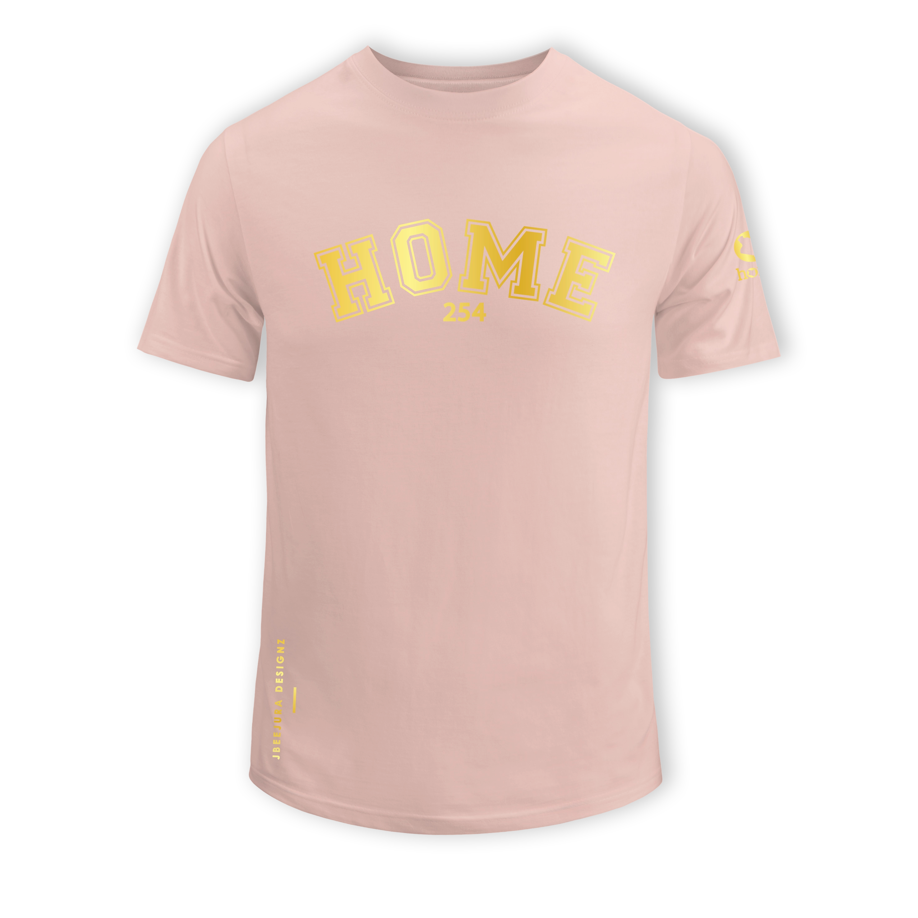 home_254 SHORT-SLEEVED PEACH T-SHIRT WITH A GOLD COLLEGE PRINT – COTTON PLUS FABRIC