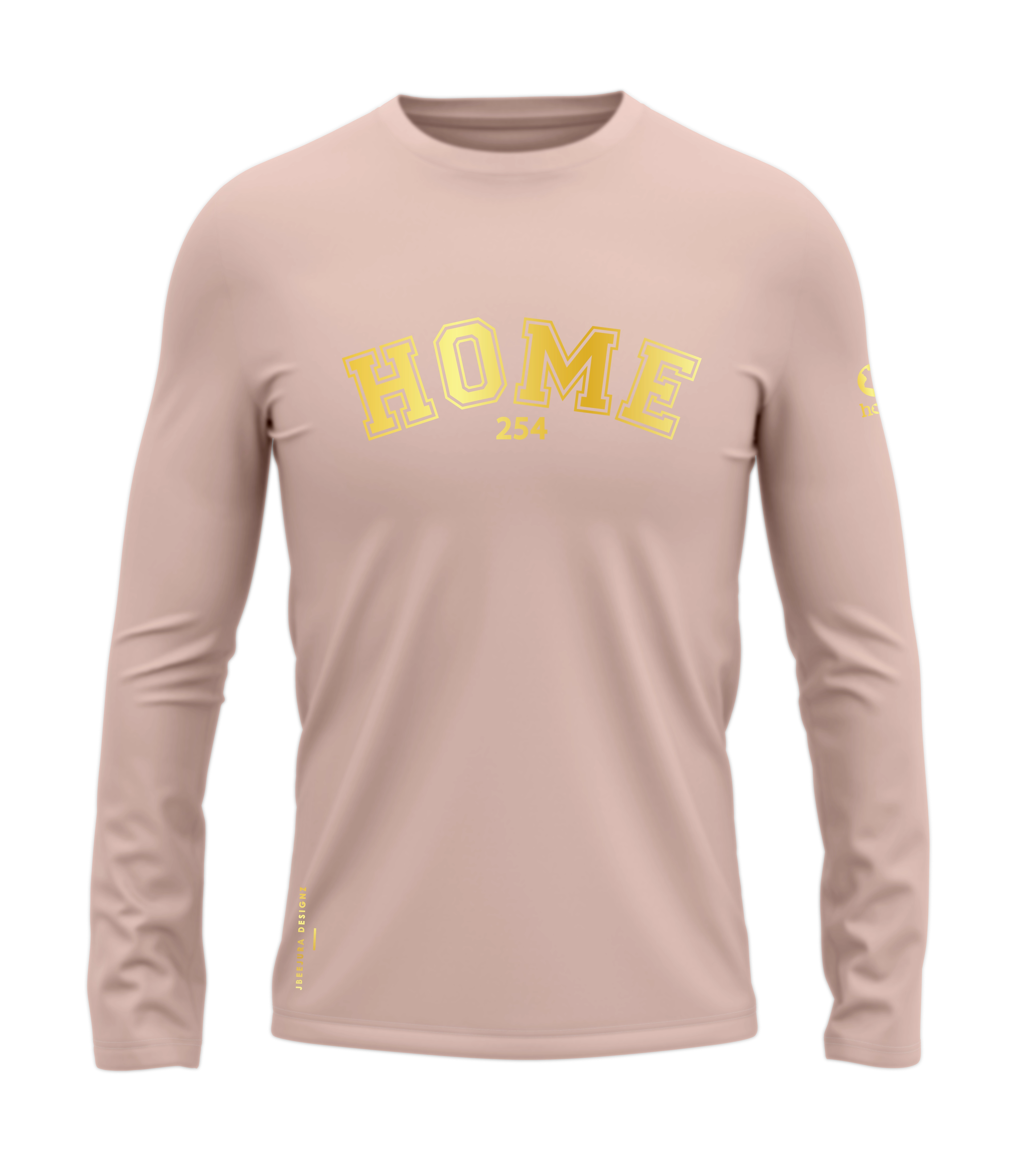 home_254 LONG-SLEEVED PEACH T-SHIRT WITH A GOLD COLLEGE PRINT – COTTON PLUS FABRIC