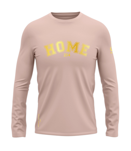 home_254 LONG-SLEEVED PEACH T-SHIRT WITH A GOLD COLLEGE PRINT – COTTON PLUS FABRIC