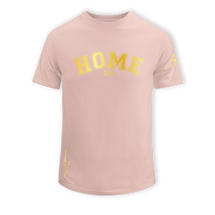 home_254 SHORT-SLEEVED PEACH T-SHIRT WITH A GOLD COLLEGE PRINT – COTTON PLUS FABRIC