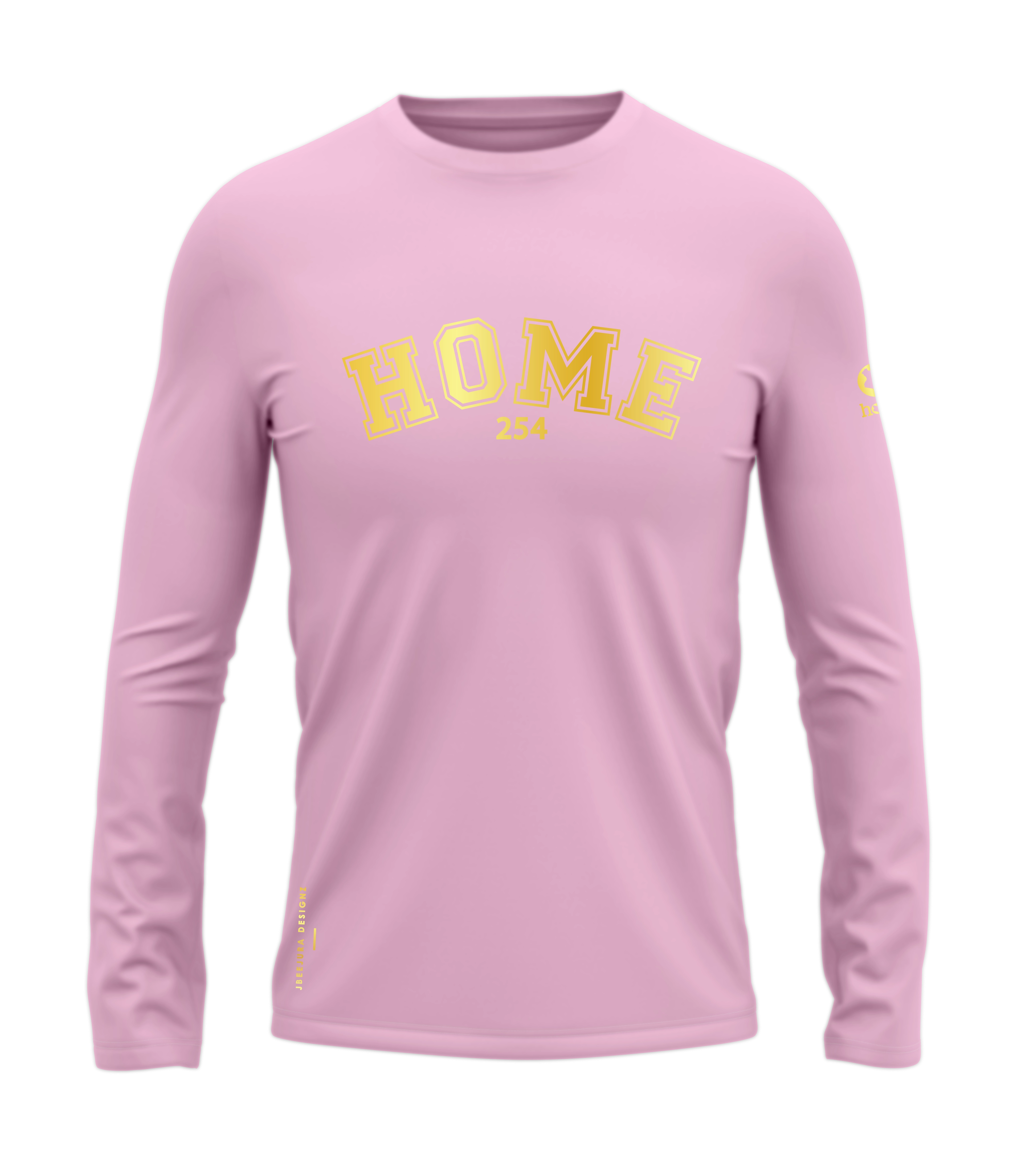 home_254 LONG-SLEEVED PINK T-SHIRT WITH A GOLD COLLEGE PRINT – COTTON PLUS FABRIC