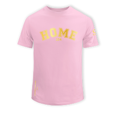 home_254 SHORT-SLEEVED PINK T-SHIRT WITH A GOLD COLLEGE PRINT – COTTON PLUS FABRIC