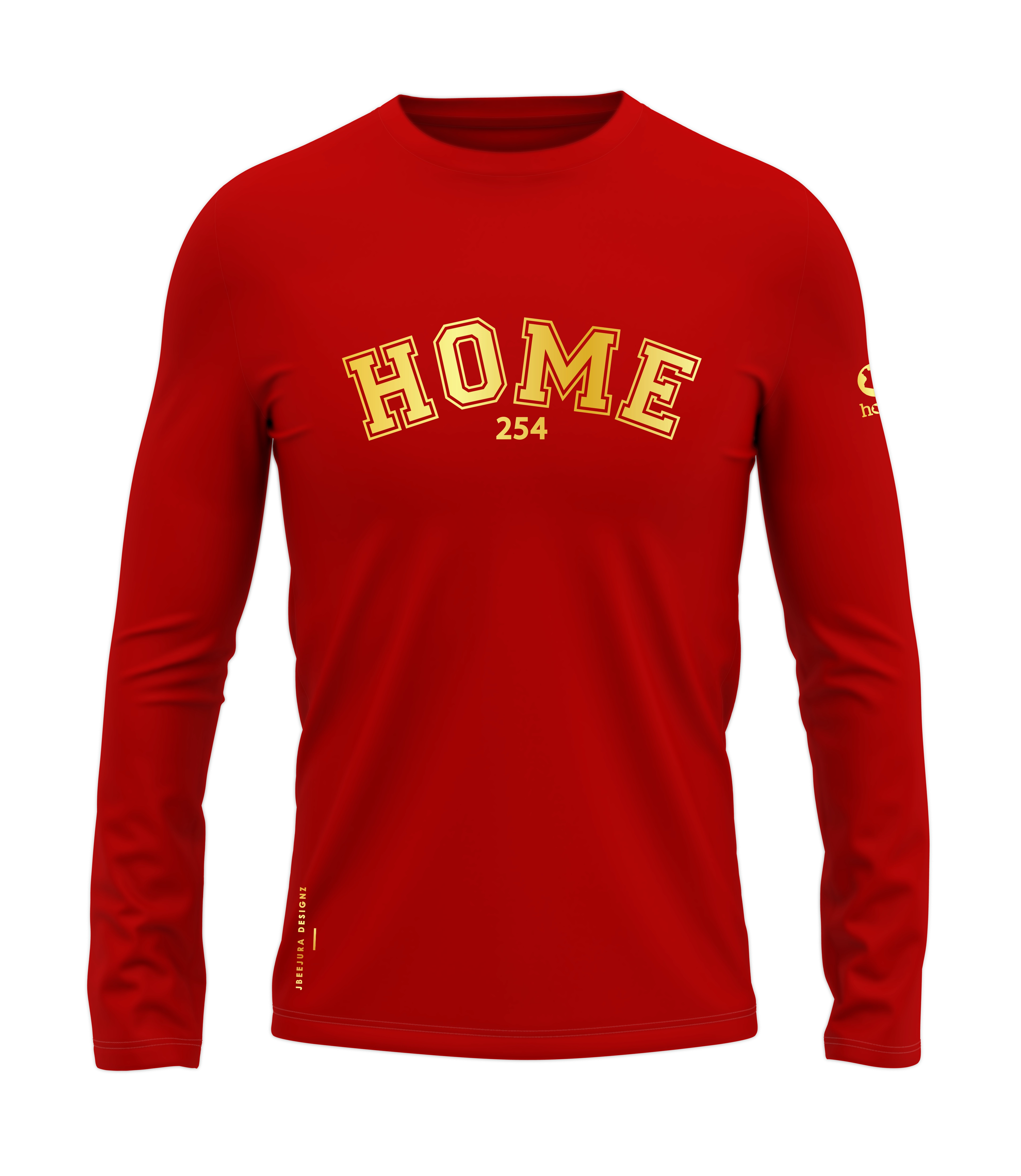 home_254 LONG-SLEEVED RED T-SHIRT WITH A GOLD COLLEGE PRINT – COTTON PLUS FABRIC