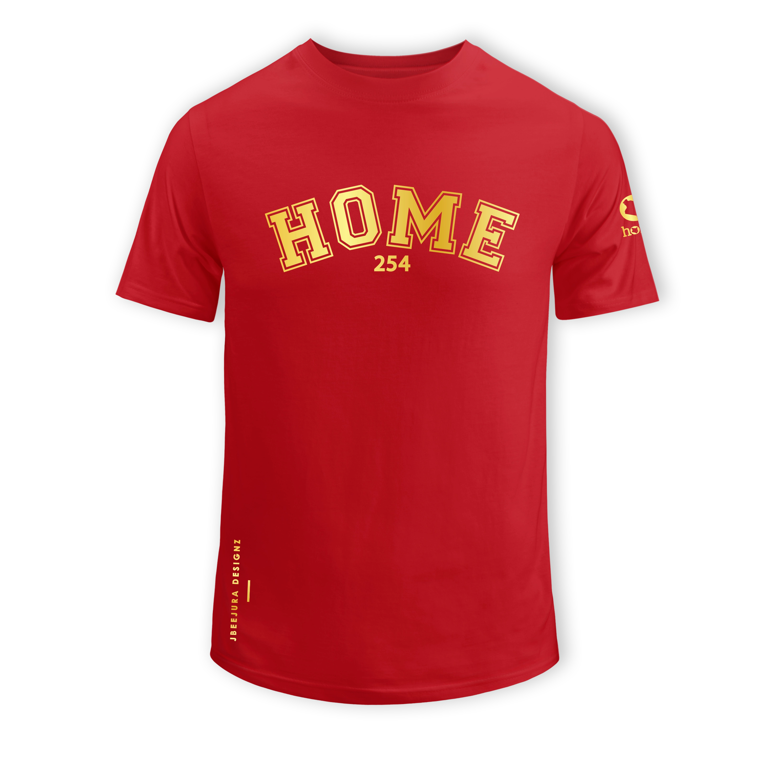 home_254 SHORT-SLEEVED RED T-SHIRT WITH A GOLD COLLEGE PRINT – COTTON PLUS FABRIC