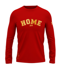 home_254 LONG-SLEEVED RED T-SHIRT WITH A GOLD COLLEGE PRINT – COTTON PLUS FABRIC