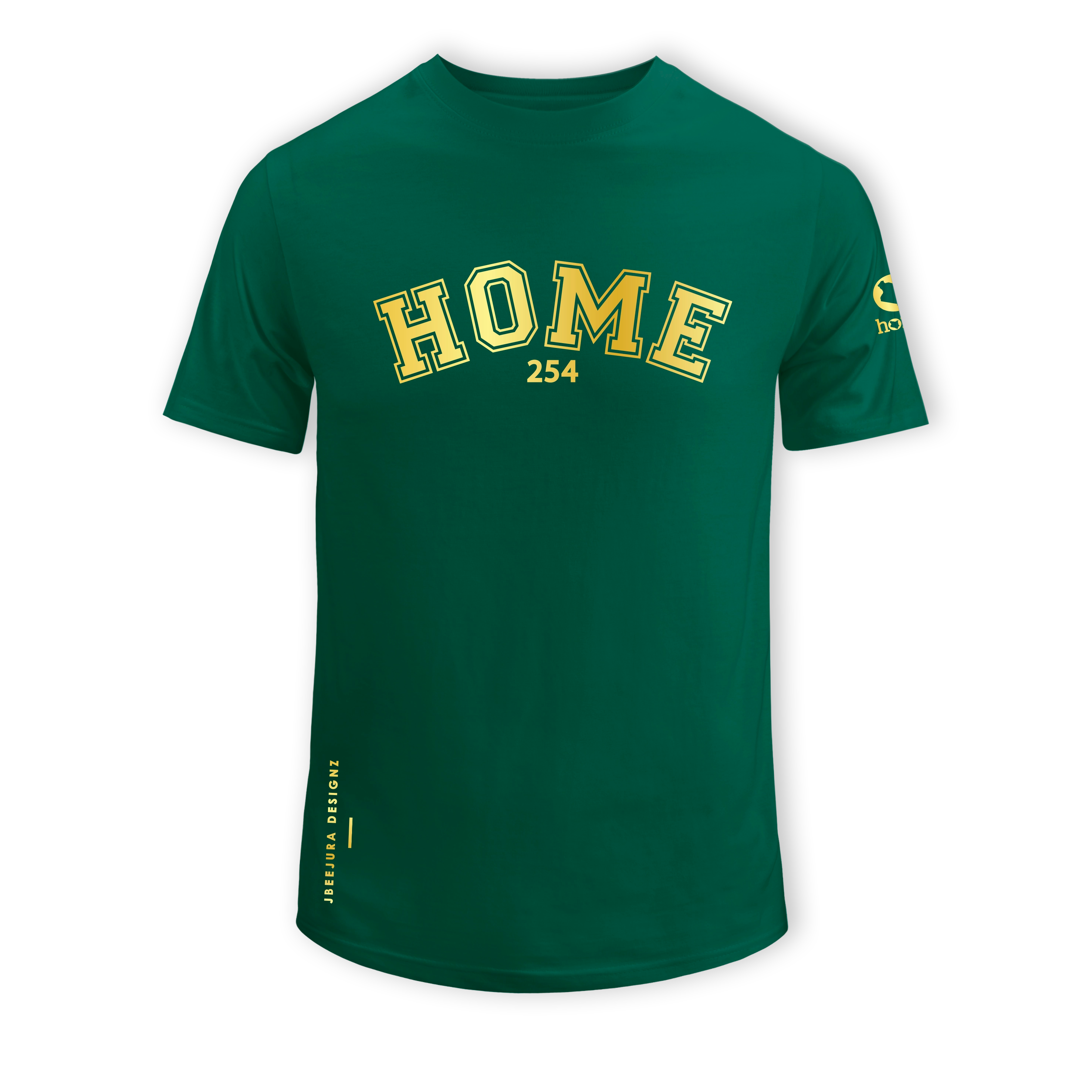 home_254 SHORT-SLEEVED RICH GREEN T-SHIRT WITH A GOLD COLLEGE PRINT – COTTON PLUS FABRIC