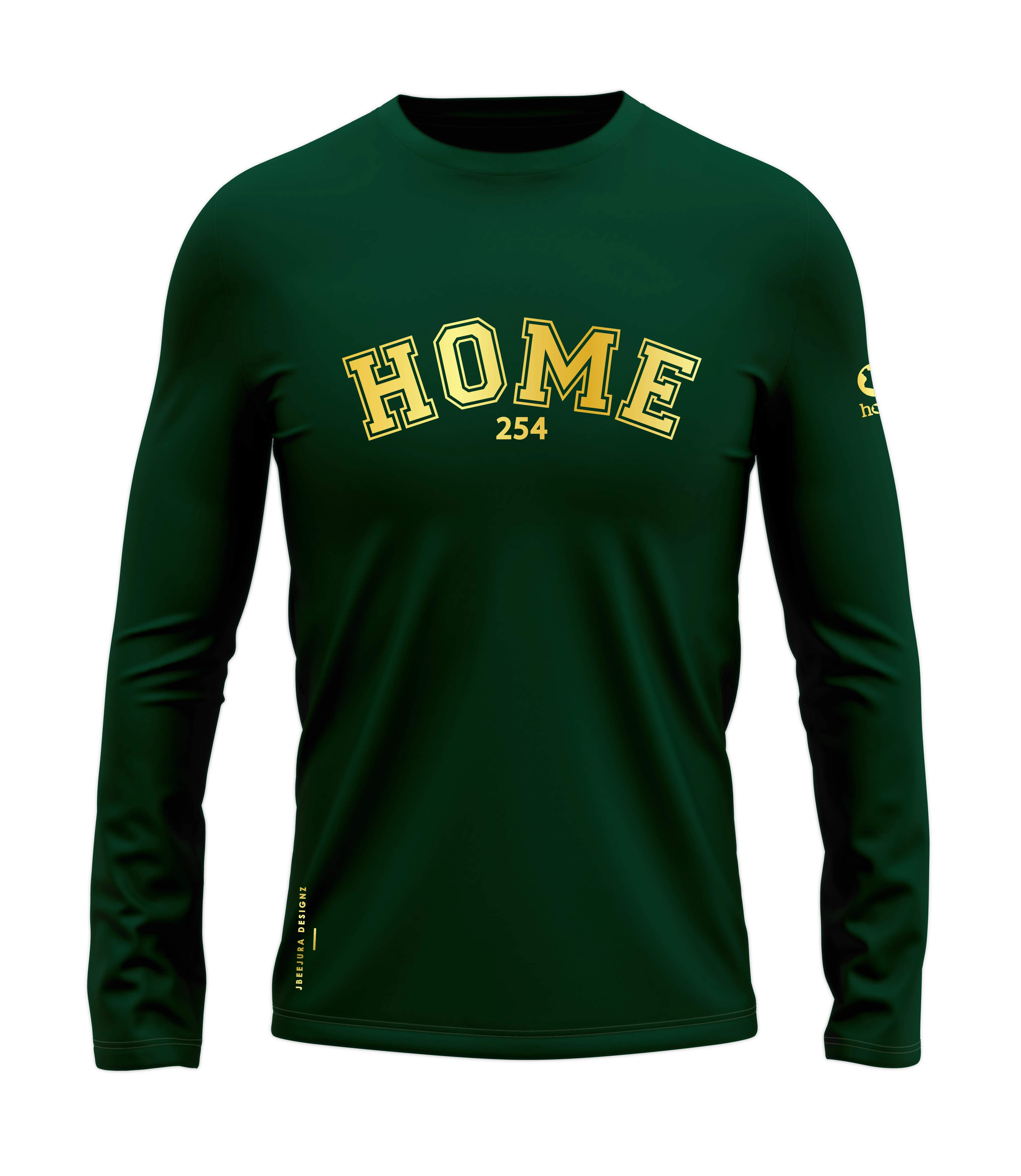 home_254 LONG-SLEEVED RICH GREEN T-SHIRT WITH A GOLD COLLEGE PRINT – COTTON PLUS FABRIC