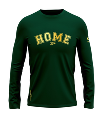 home_254 LONG-SLEEVED RICH GREEN T-SHIRT WITH A GOLD COLLEGE PRINT – COTTON PLUS FABRIC