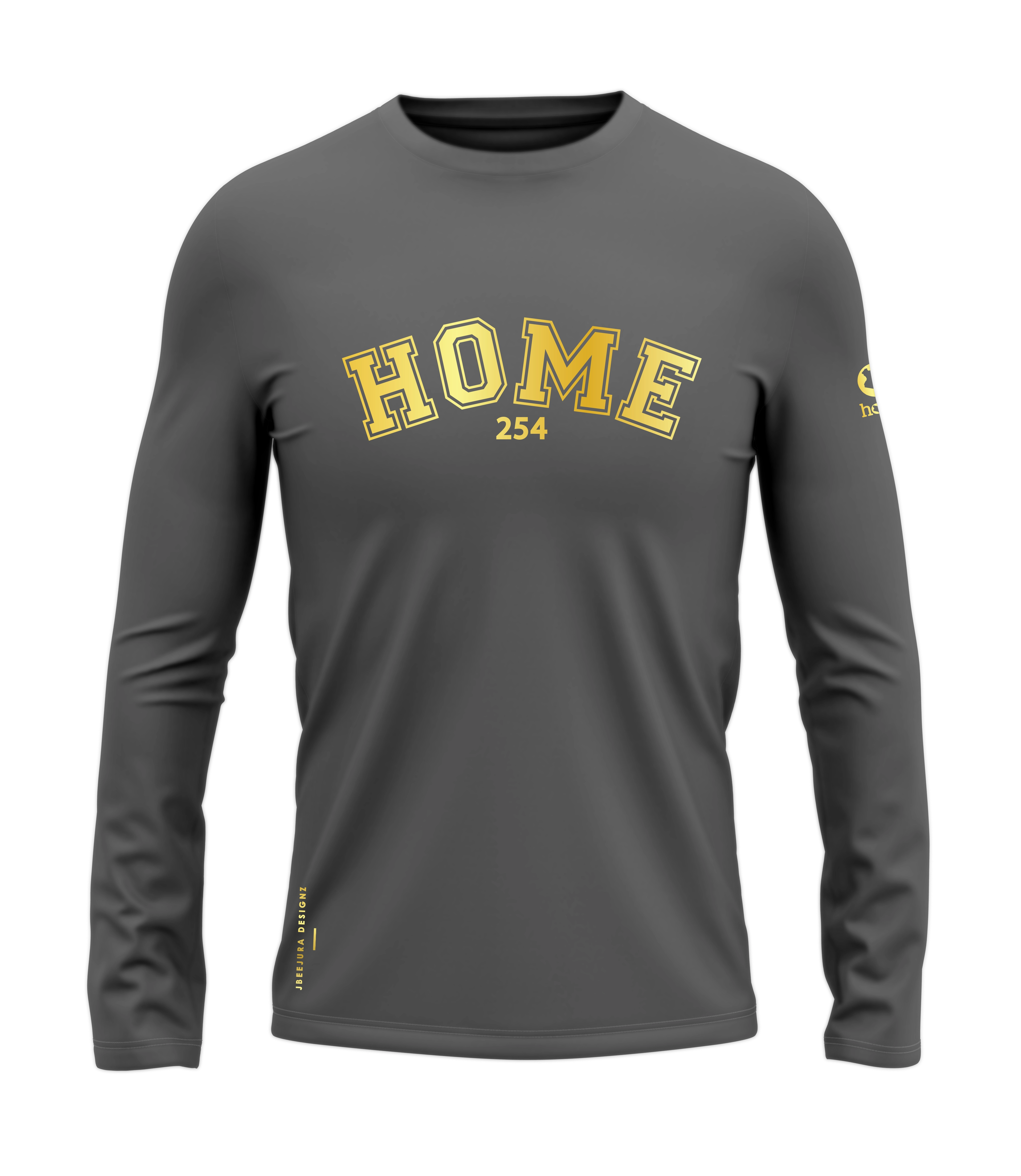 home_254 LONG-SLEEVED SAGE T-SHIRT WITH A GOLD COLLEGE PRINT – COTTON PLUS FABRIC