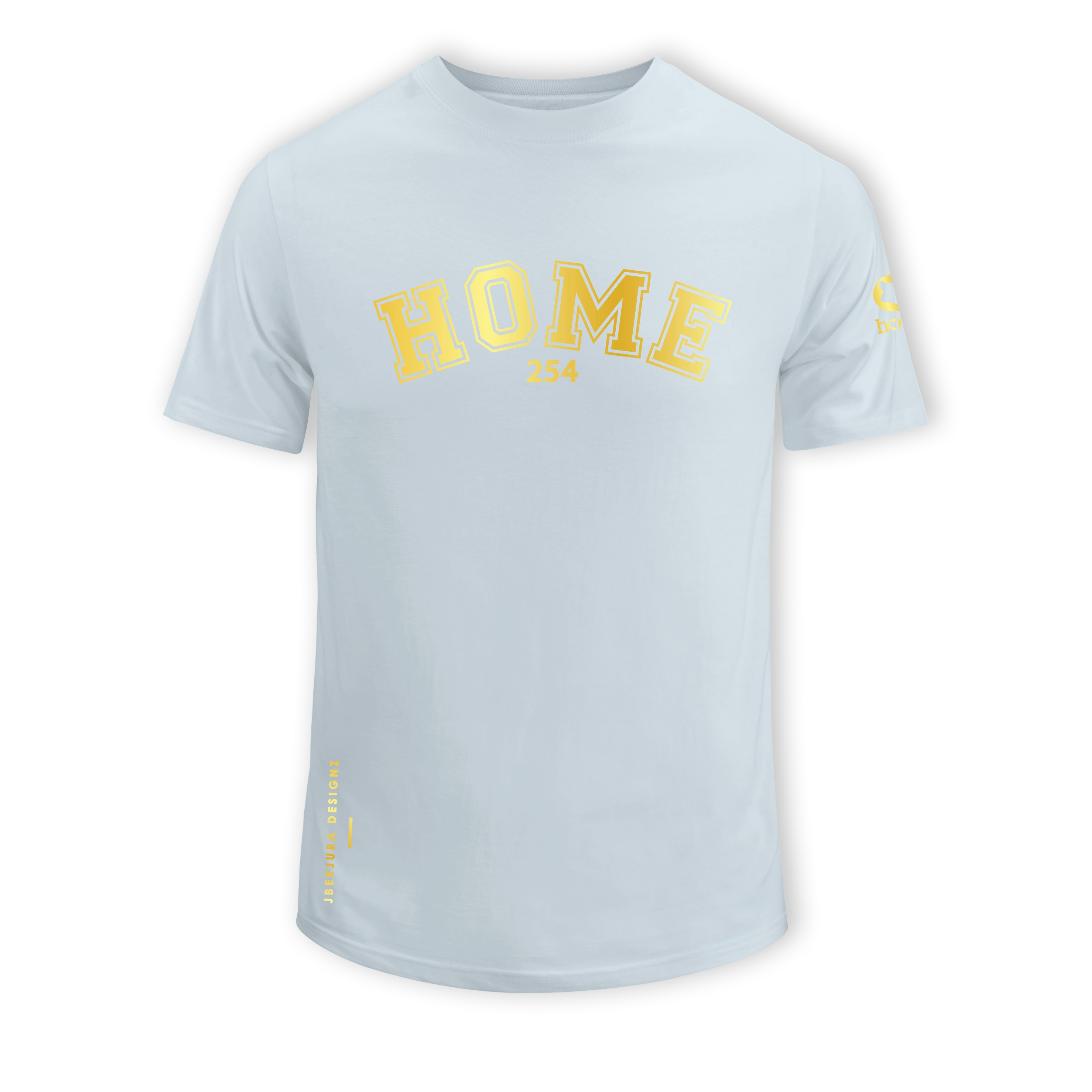 home_254 SHORT-SLEEVED SKY-BLUE T-SHIRT WITH A GOLD COLLEGE PRINT – COTTON PLUS FABRIC