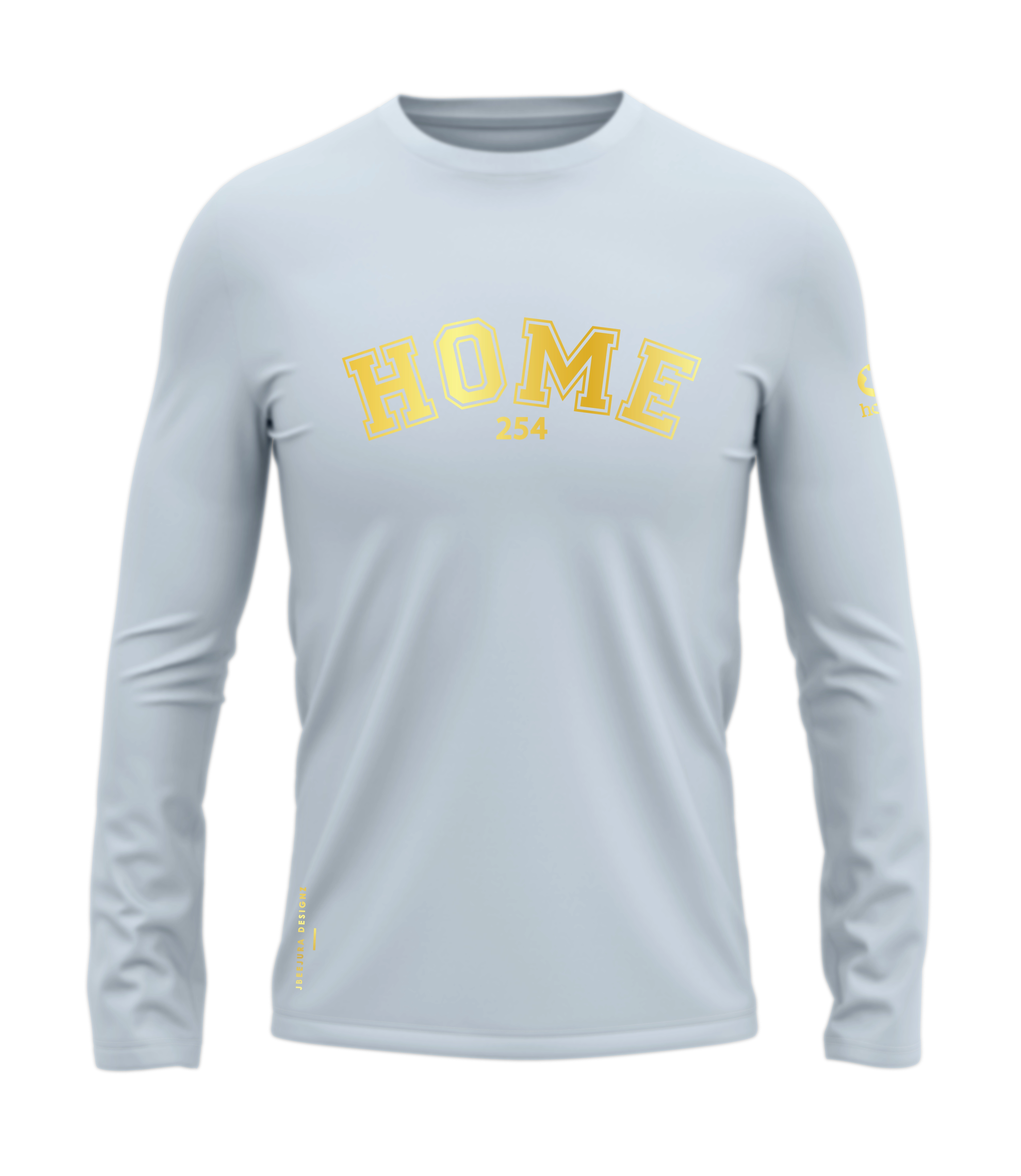 home_254 LONG-SLEEVED SKY-BLUE T-SHIRT WITH A GOLD COLLEGE PRINT – COTTON PLUS FABRIC