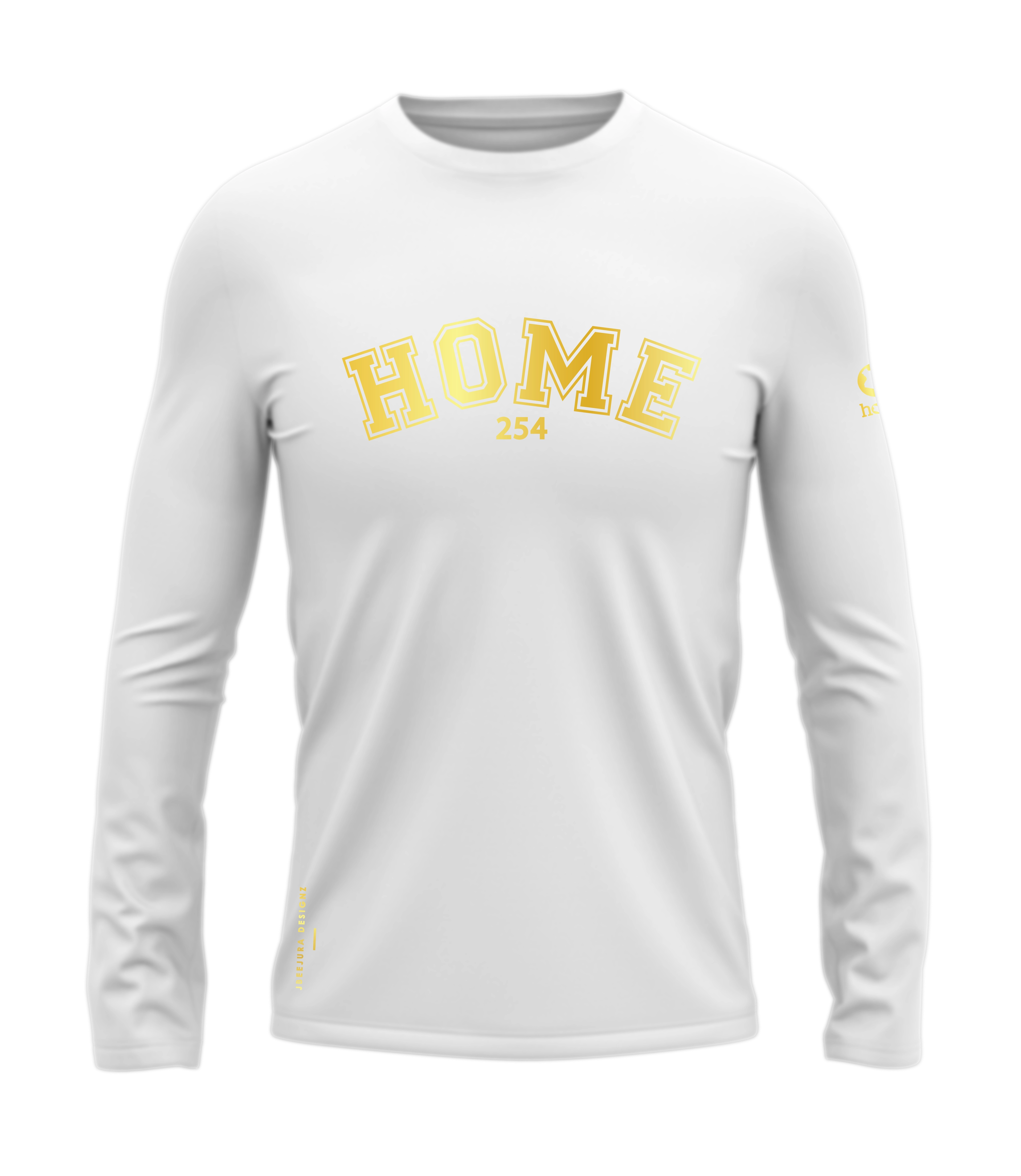 home_254 LONG-SLEEVED WHITE T-SHIRT WITH A GOLD COLLEGE PRINT – COTTON PLUS FABRIC