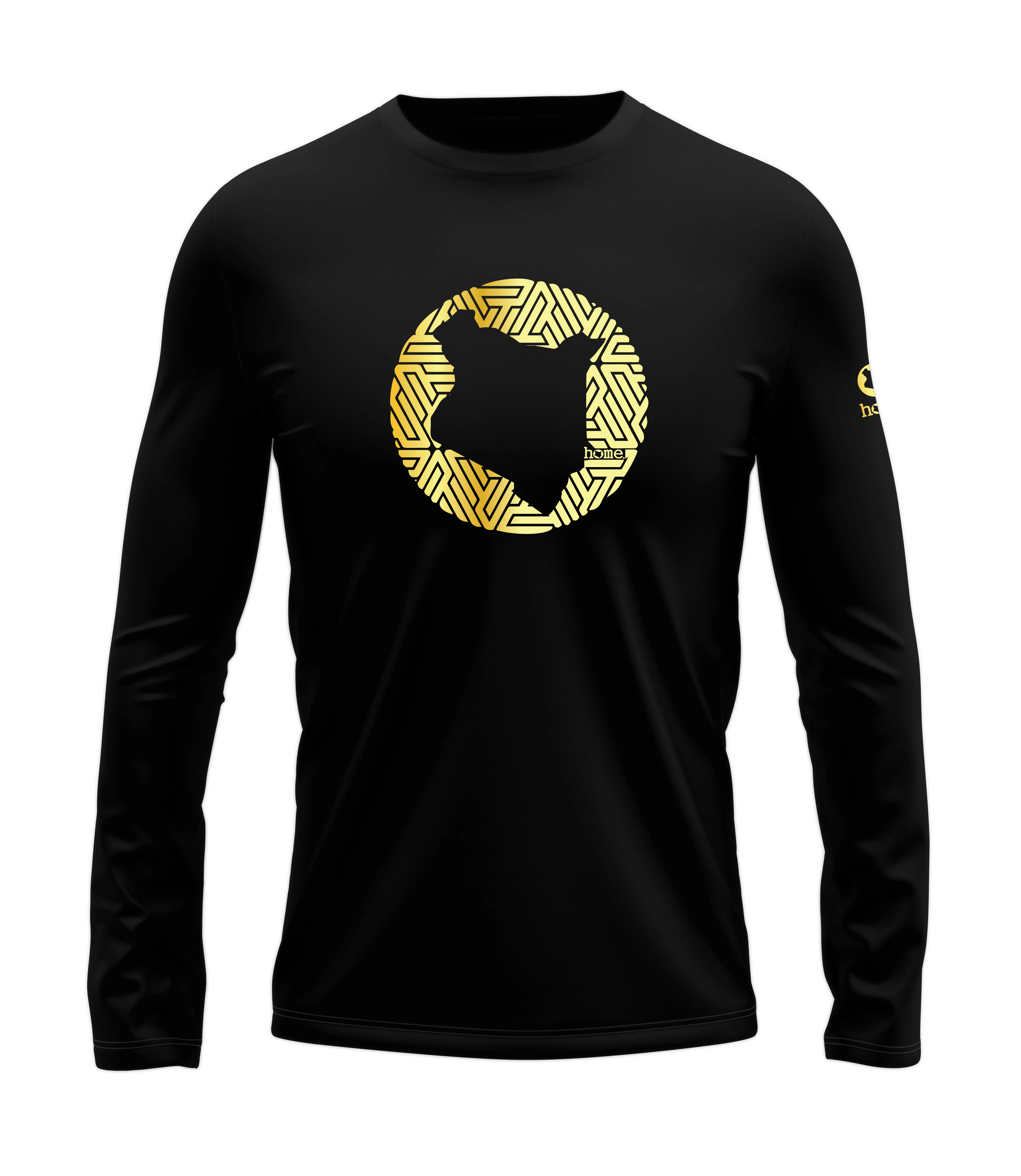 home_254 LONG-SLEEVED BLACK T-SHIRT WITH A GOLD MAP PRINT – COTTON PLUS FABRIC